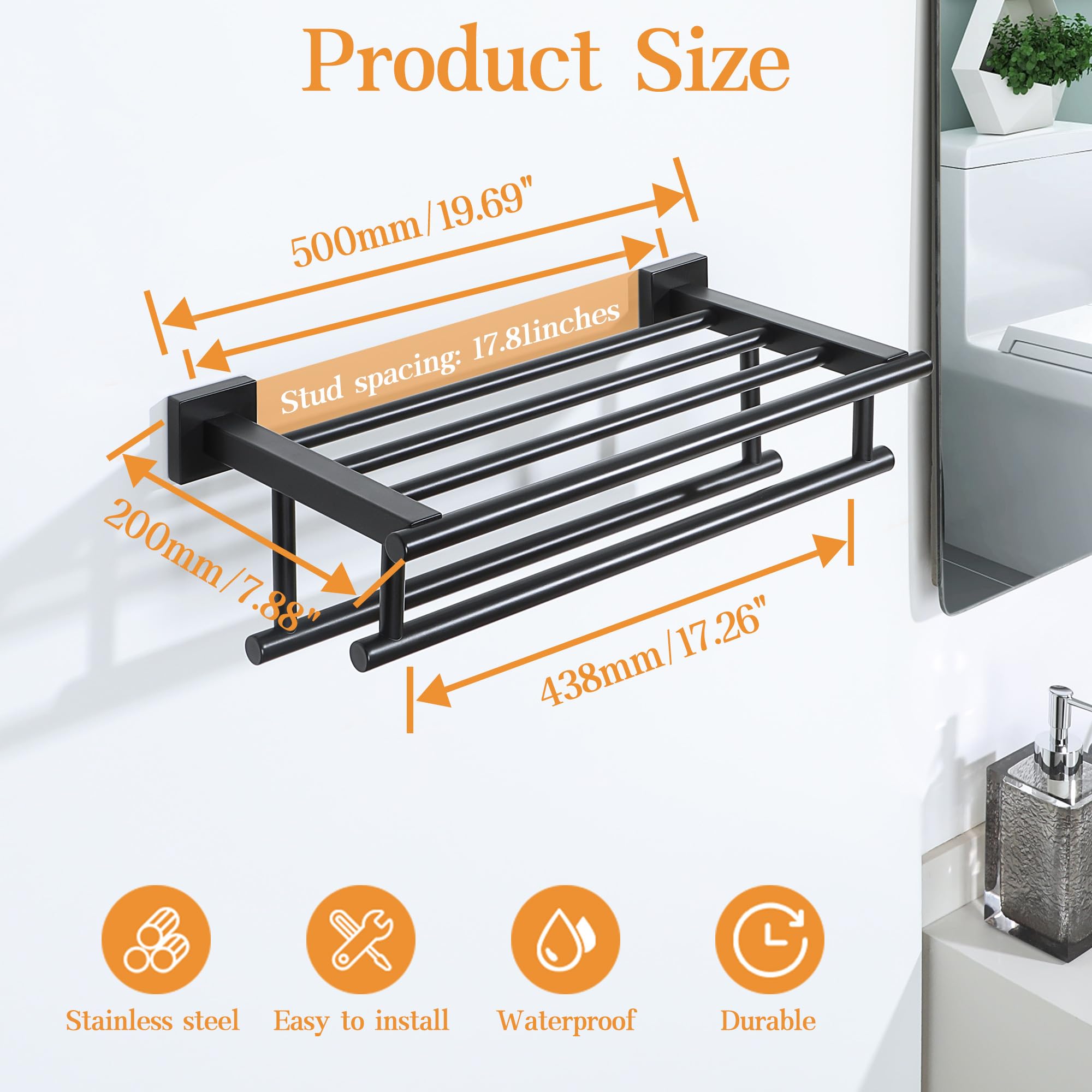 Alise Towel Rack,Large Towel Holder Towel Shelf With Double Towel Bars For Bathroom Lavatory,Sus 304 Stainless Steel Wall Mount