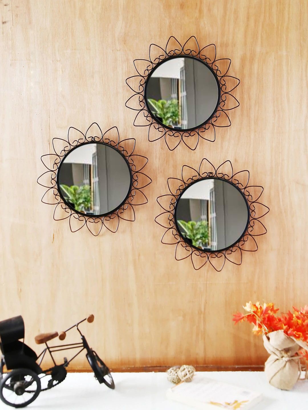 Artemade Iron Framed Decorative Wall Mounted Round Hanging Mirror Heart Design Modern Art Mirror For Living Room, Home Decor (30