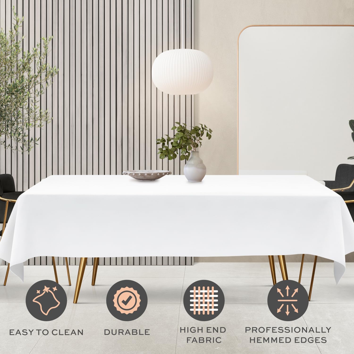Wealuxe White Table Cloths For 6 Foot Rectangle Tables, 2-Pack, 60X102 Inches, Water, Stain And Wrinkle Resistant, 200 Gsm Washa