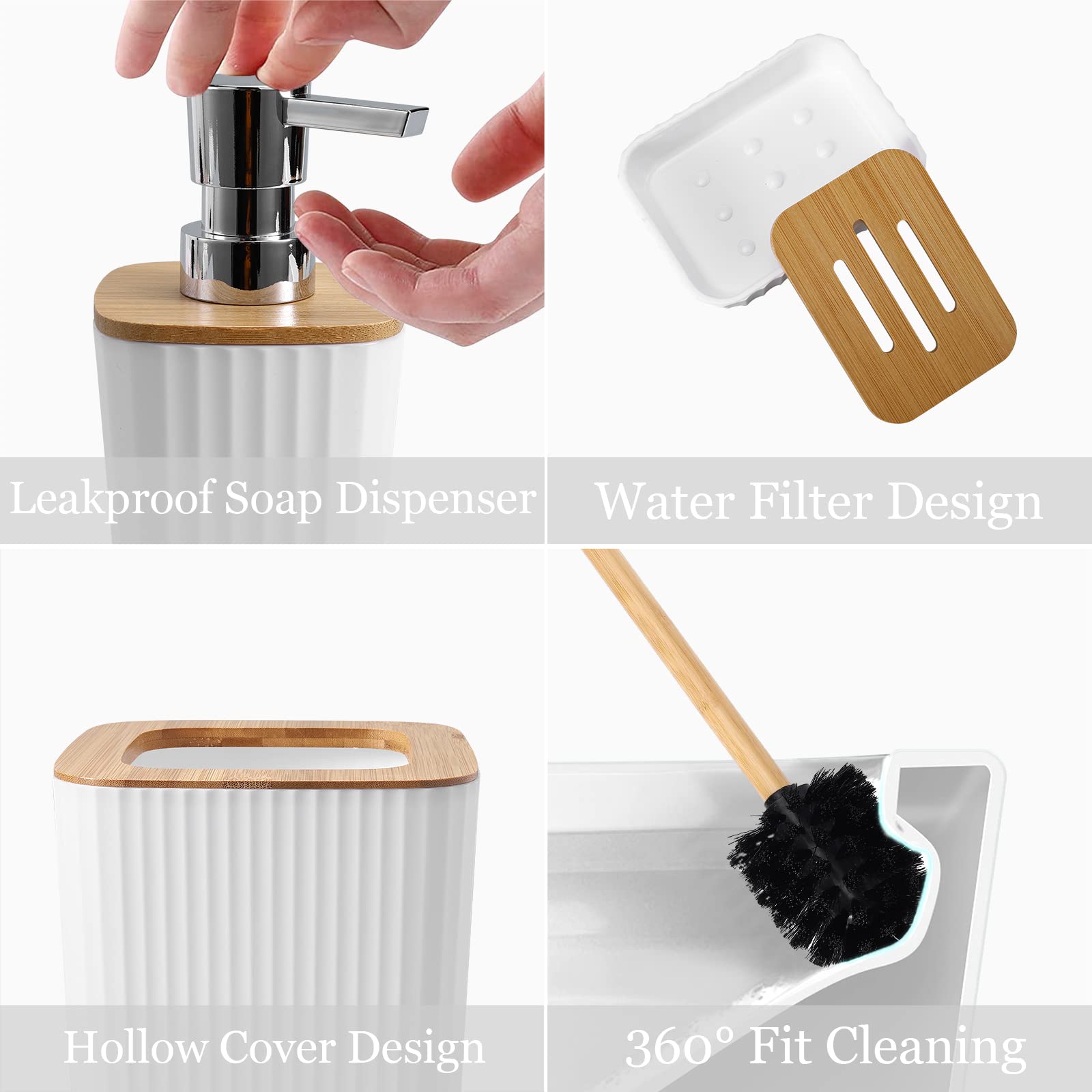 Xlhomo Bathroom Accessory Set, 9-Piece White Bathroom Set With Tray, Soap Dispenser, Toothbrush Holder, Toothbrush Cup, Soap Dis