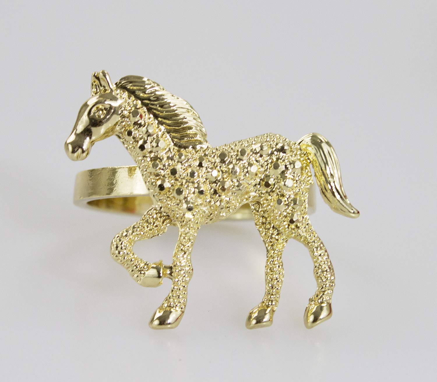 Fennco Styles Decorative Bejeweled Design Horse Metal Napkin Rings, Set Of 4 - Gold Napkin Holders For Family Dinner, Theme Part