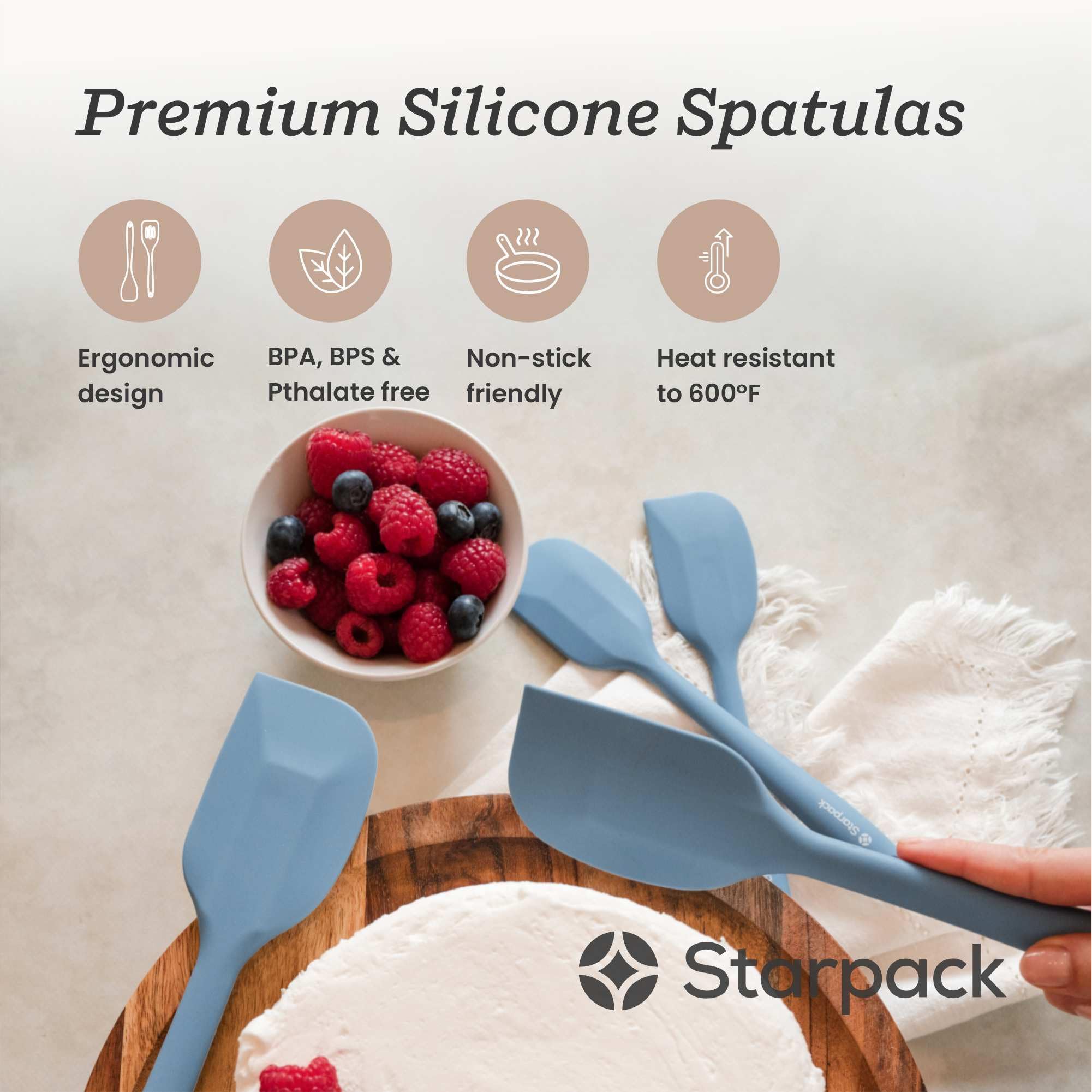 StarPack Home Premium Silicone Spatula Set (2 Small  2 Large) - Rubber Spatulas Silicone Heat Resistant to 600F - Hygienic One Piece Design  Non Stick Kitchen Spatula Set (Teal Blue)