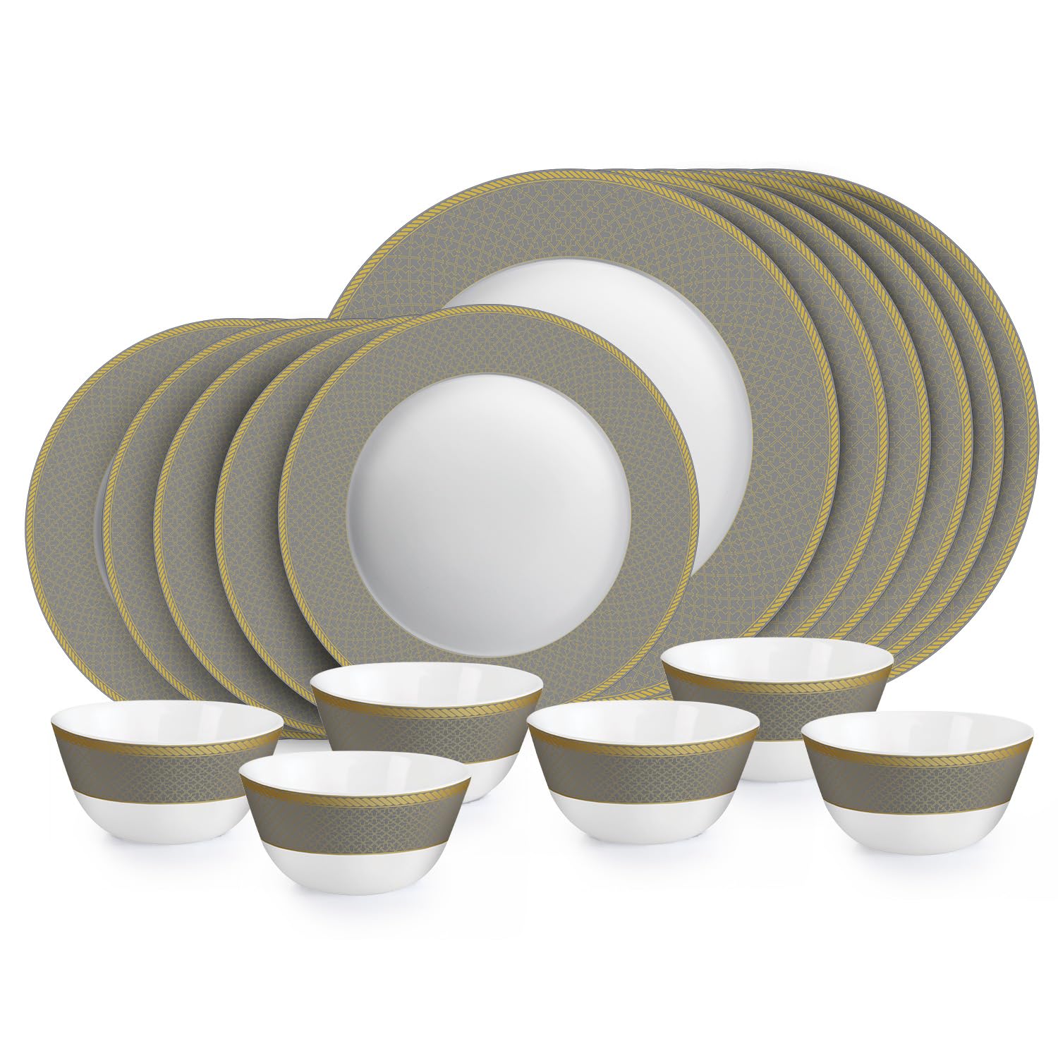 Cello Opalware Solitaire Series Moonstone 18 Pcs Opal Glass Dinner Serving For 6 | Bone Ash-Free | Lightweight, Elegant White Pl