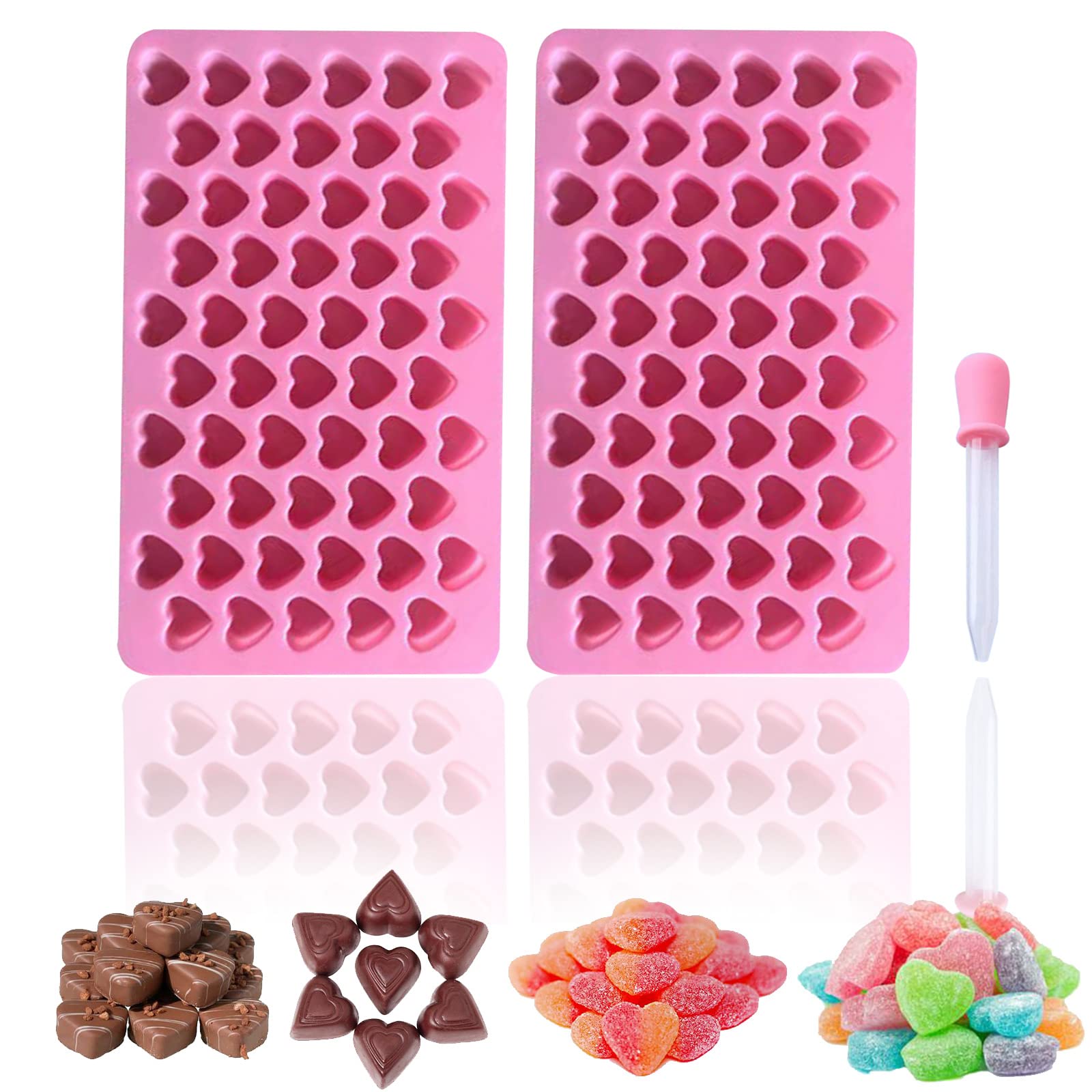 Hycsc Mini Gummy Molds - 55 Cavity Heart Silicone Candy Molds, Heart Ice Cube Trays With Dropper, Great For Gummies, Ice, Soap,