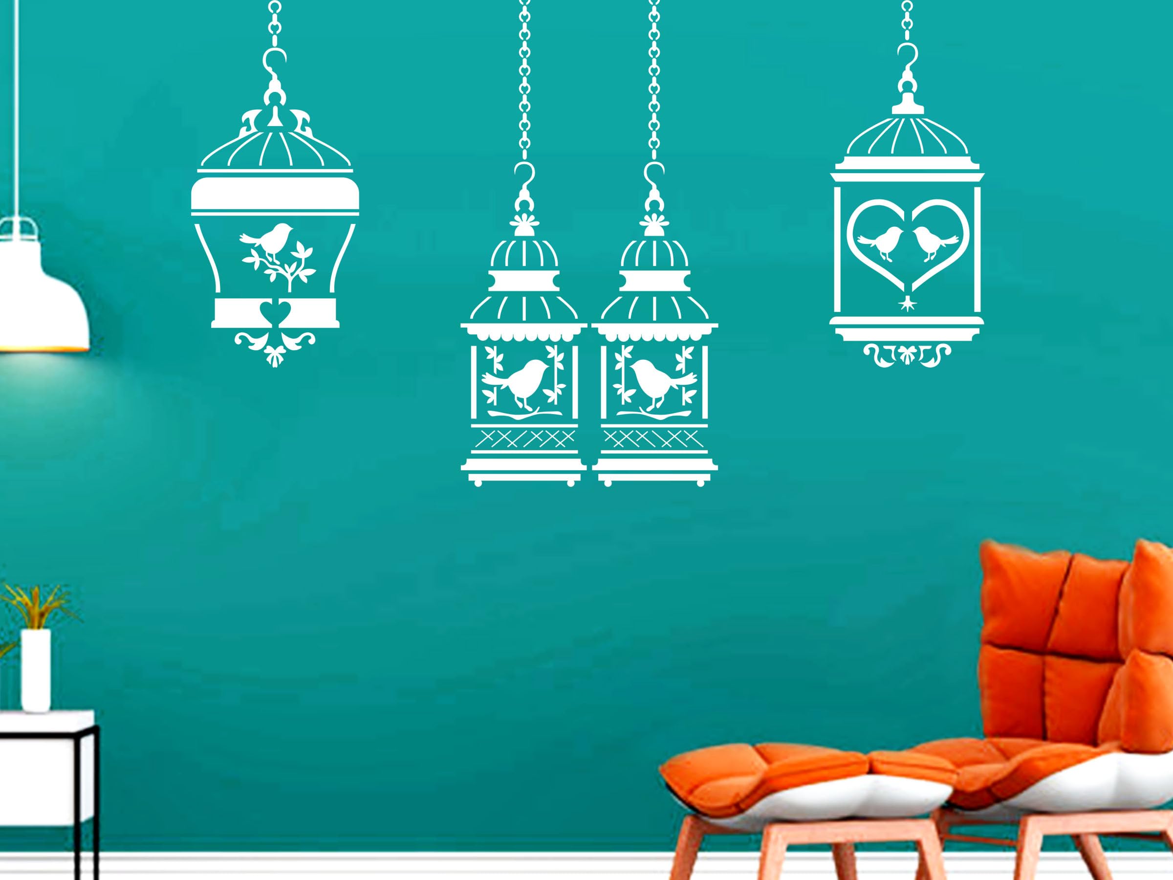 Arhat Stencils Glossy Pvc AsrE772 Beautiful Bird & Cage Motiff Wall DCor Stencils (Size:12 W X 24 L Inches)__For Craft, Fab