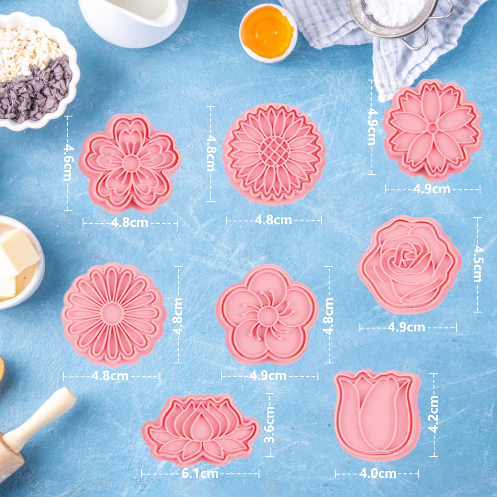 Bigqin 8 Pcs Cookie Cutters Set 3D Cute Cartoon Shapes With Flower Cookie Mold Pink Diy Cartoon Biscuit Baking Mold Tool For Kid