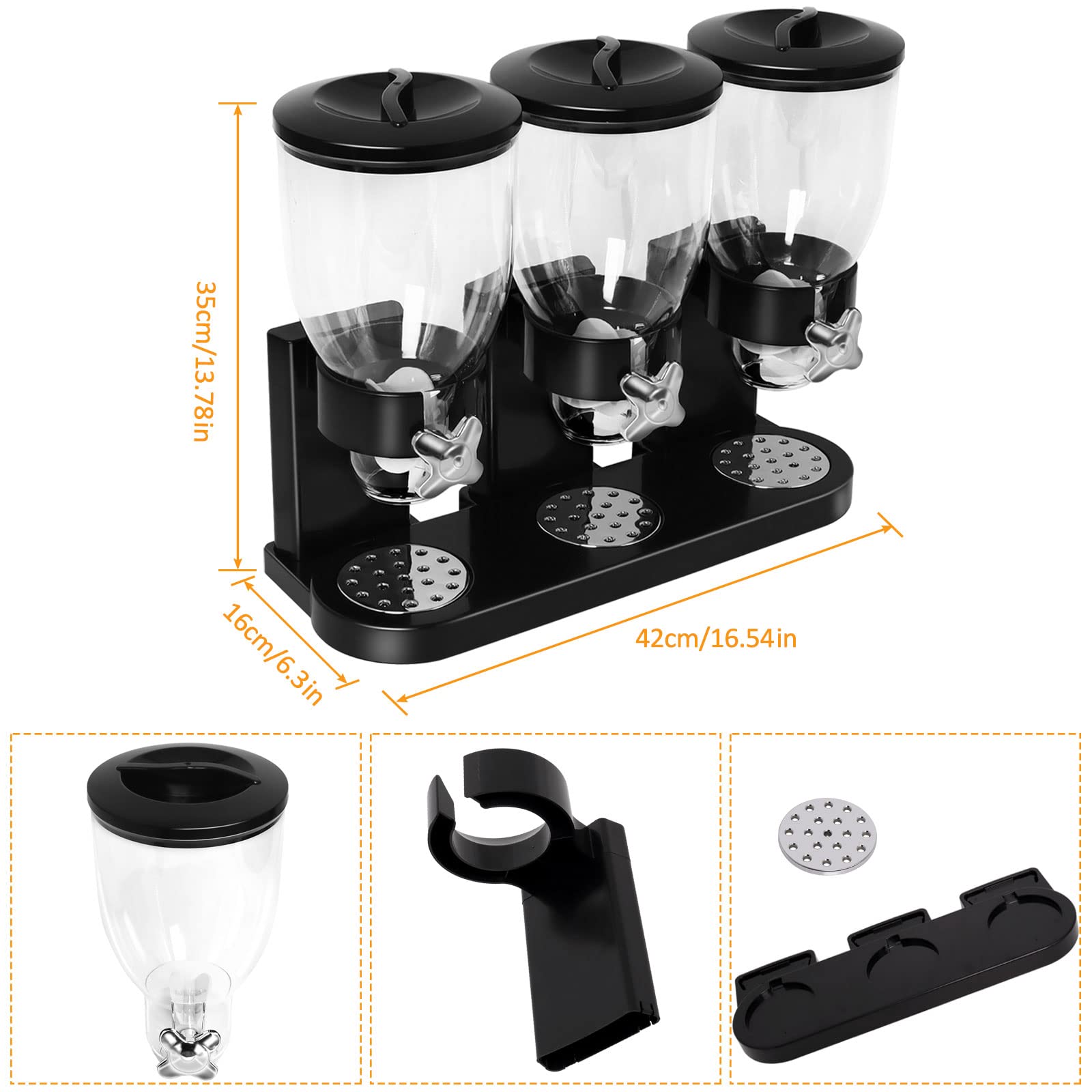 Cereal Dispenser Countertop, Large Capacity Cereal Dispenser For Pantry, Triple Dry Food Dispenser Cereal Containers Storage Dis