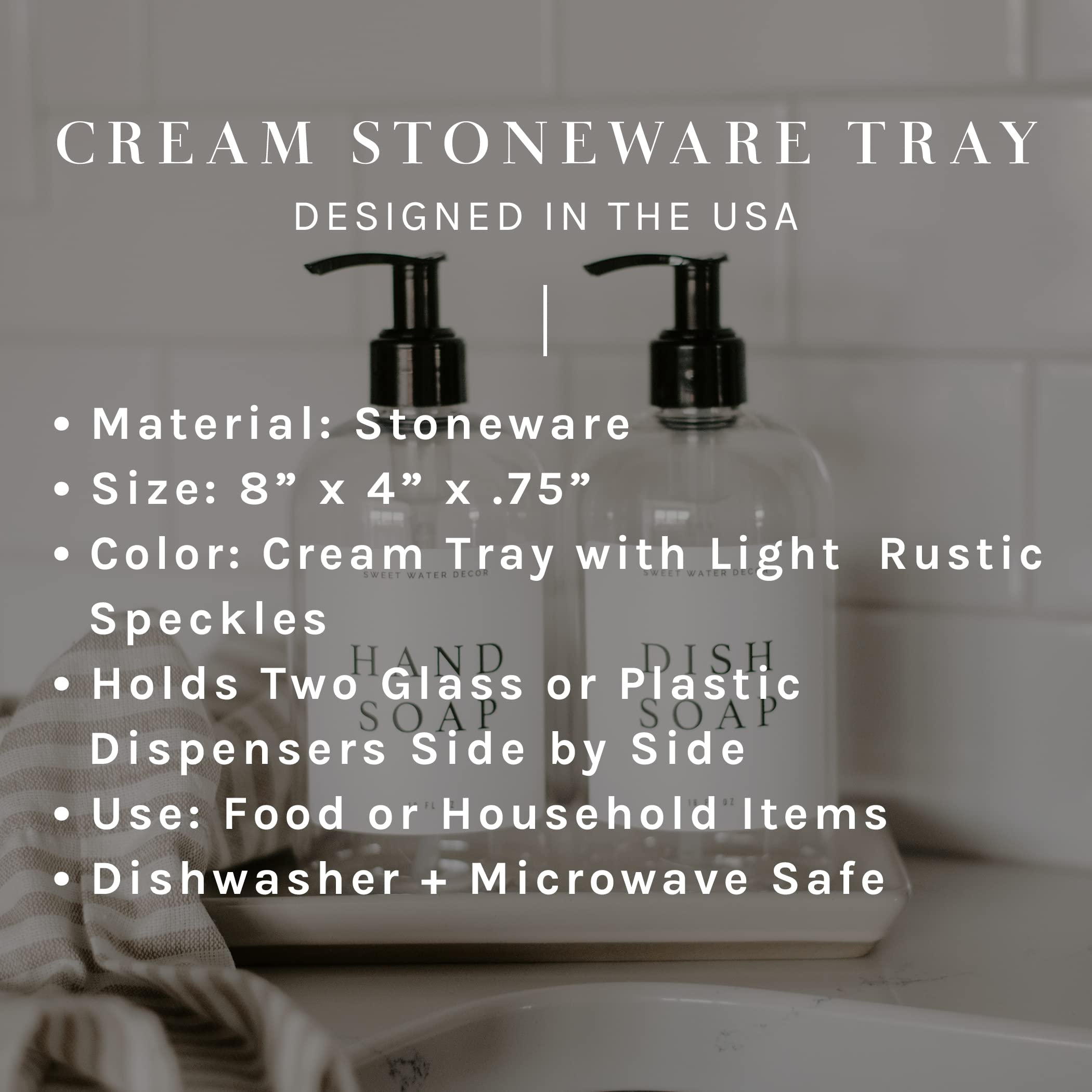 Sweet Water Decor Stoneware Tray For Home - Cream Speckled | Kitchen And Bathroom Dispenser Holder | Jewelry Dish | Glass Soap H