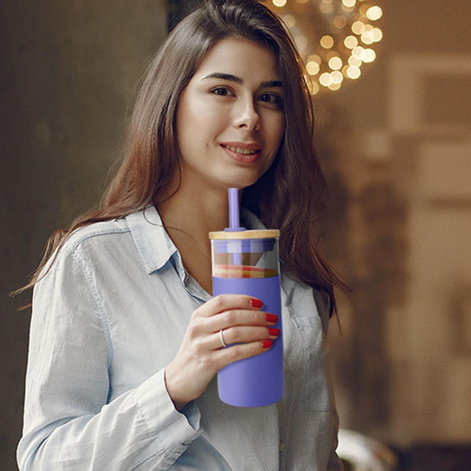 Tronco 20 Oz Glass Tumbler Glass Water Bottle Straw Silicone Protective Sleeve Bamboo Lid - Bpa Free - White