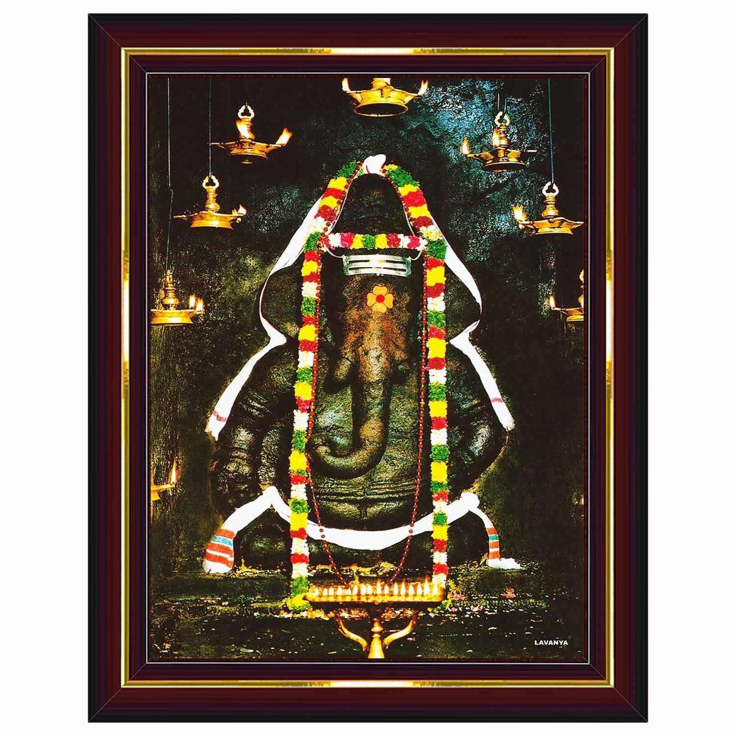 Pavan Photo Laminations Pillayarpatti Karpaga Vinayagar Hanging Wall Painting Framed Home Decor (Wood,Matte,Brown,Small Size,6 X