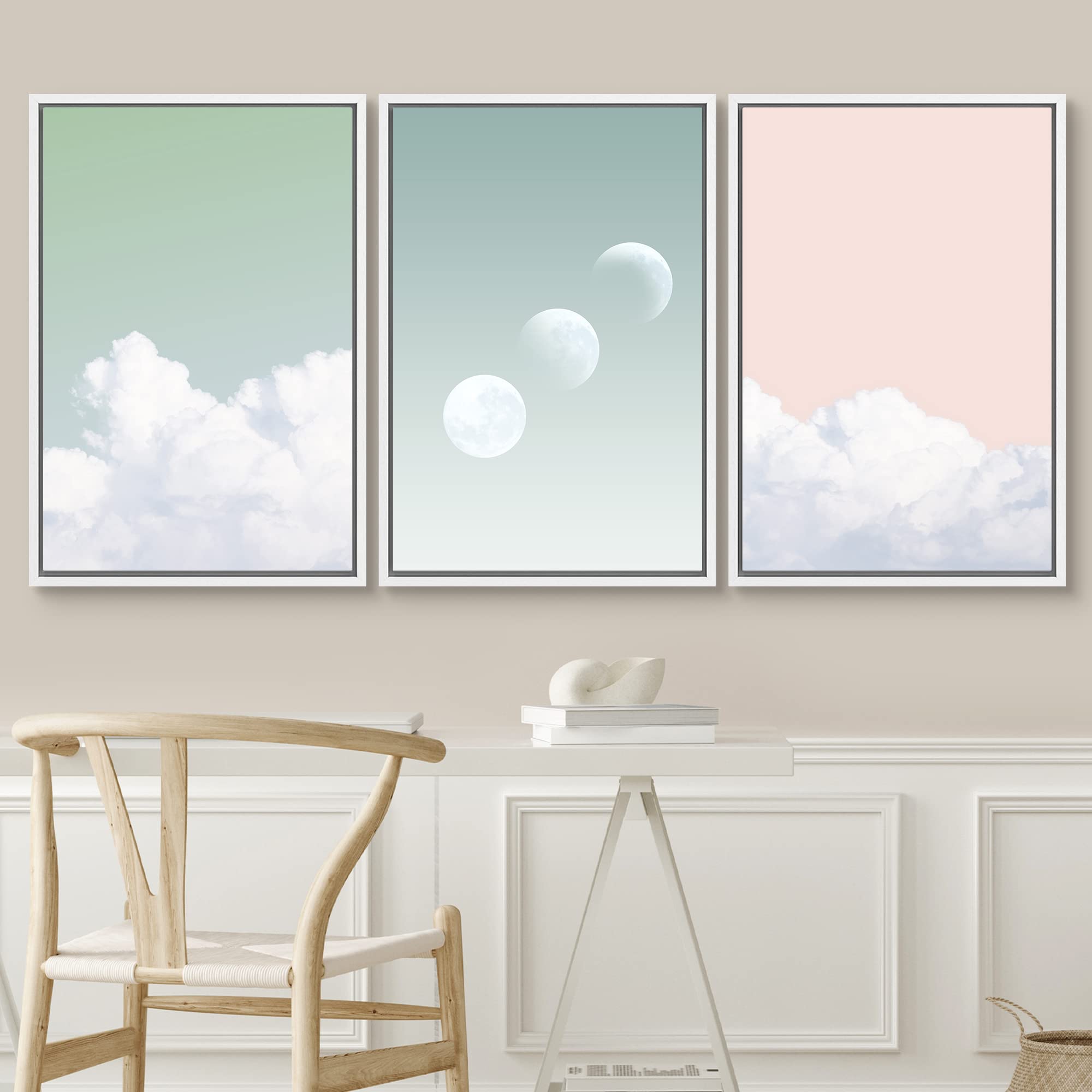Signwin Framed Canvas Print Wall Art Phases Of The Moon In Pastel Clouds Astronomy & Space Nature Photography Modern Art Rustic