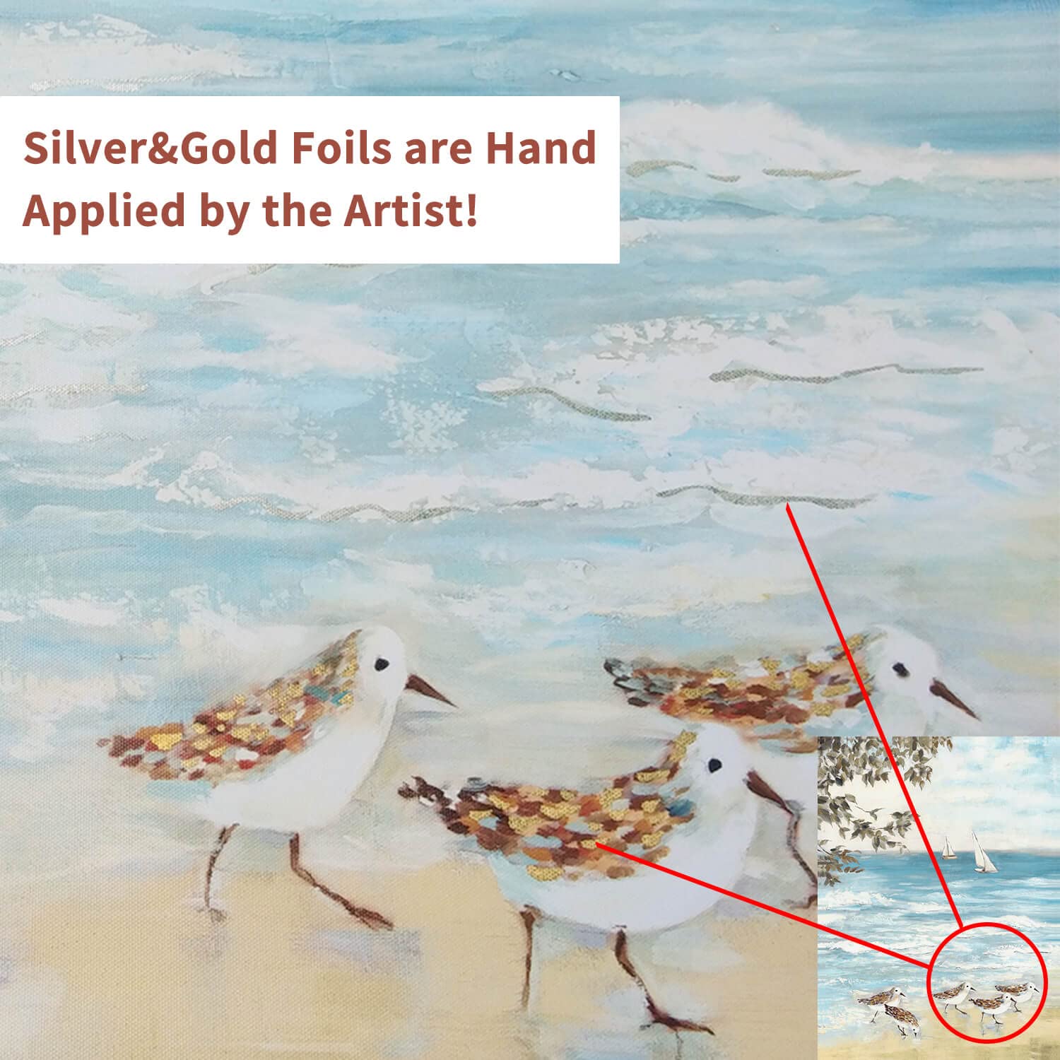 Summer Melody Beach Sandpiper Painting Wall Art: Coastal Sea Bird Canvas Abstract Ocean Artwork For Bedroom Seashore Seagull Pic