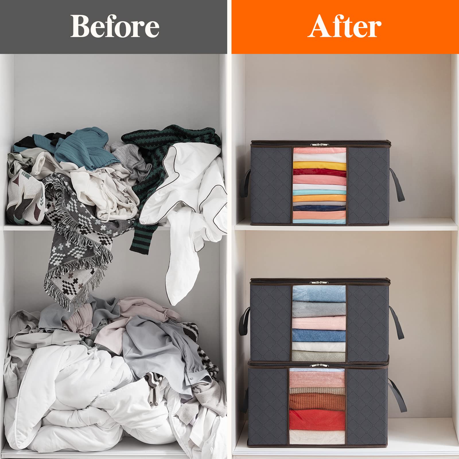 Lifewit 6 Packs clothes Storage Bag, Storage Bins for clothes, Blankets, comforters, Foldable clothing Storage with Reinforced H