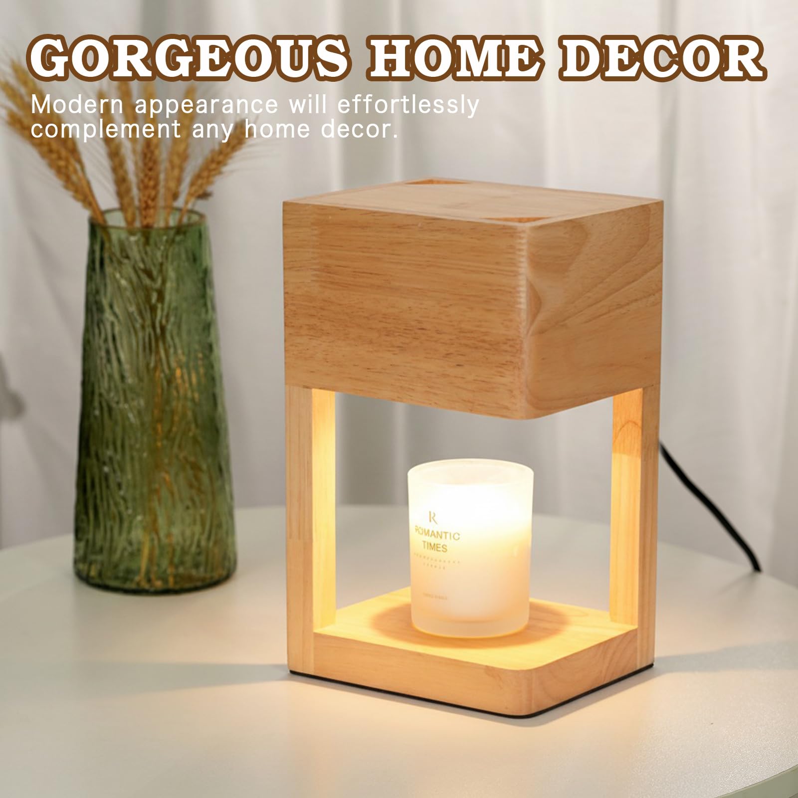 Candle Warmer Lamp Wood with Timer, Dimmable Electric Candle Lamp Warmer for Jar Candles, 2 * 35 Watt Bulb, Birthday Gifts for M