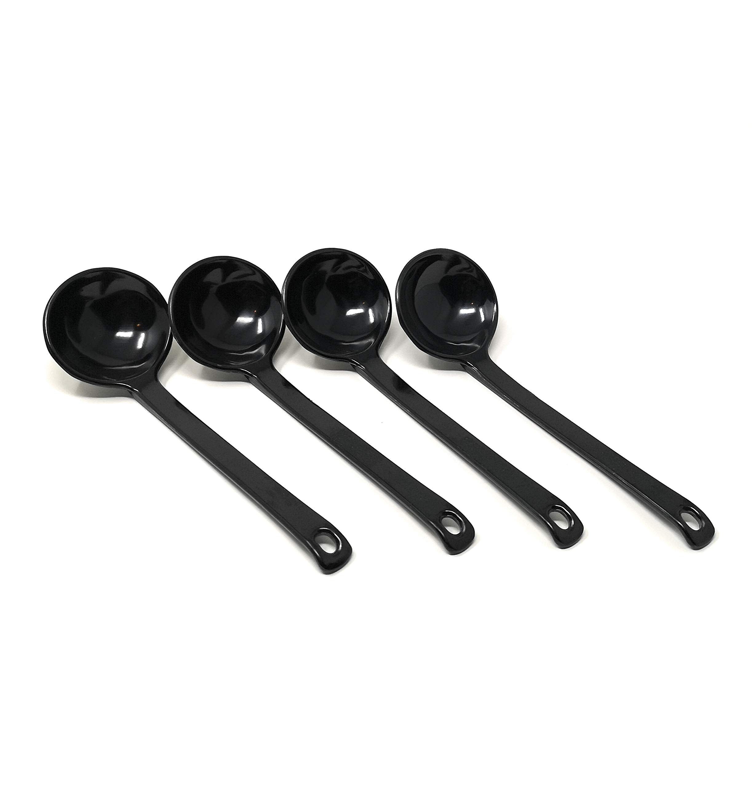 Asian Home Black Melamine Japanese Long Handle Spoons For Ramen, Soup, Hot Pot Eating, Mixing, Stirring 8.25 Inches (4 Spoons)