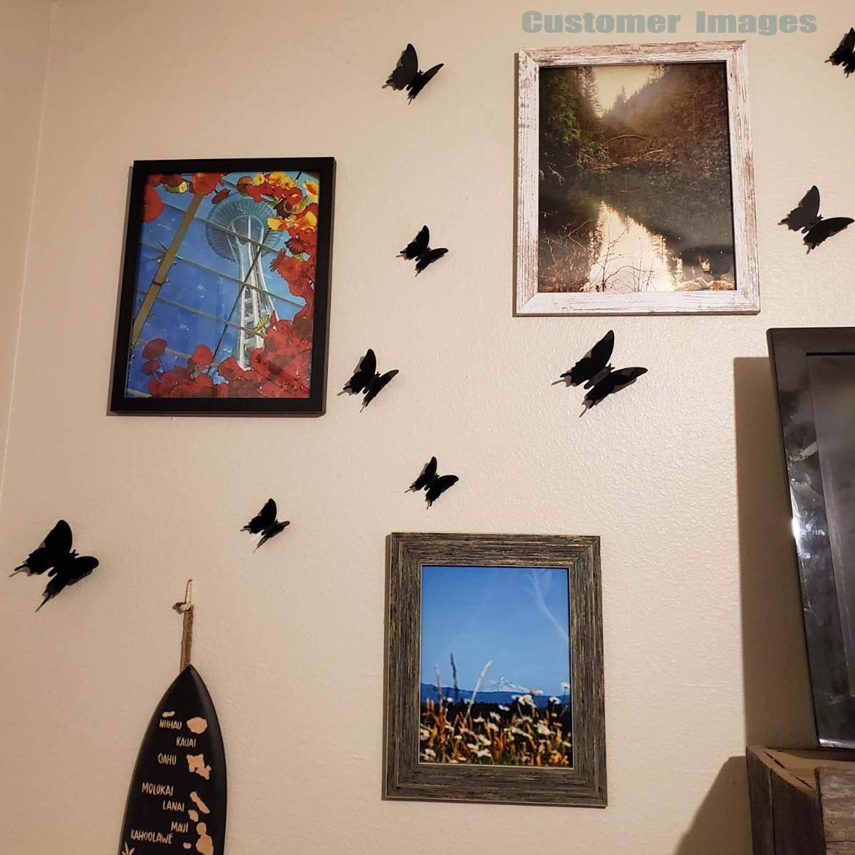 24pcs 3D Butterfly Removable Mural Stickers Wall Stickers Decal for Halloween Home and Room Decoration (Black)