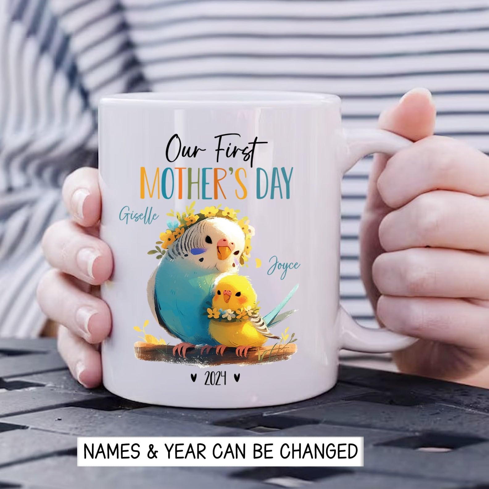 Parakeet Animal Mugs For Mom And Baby, Mommy & Baby Parakeet Coffee Mug, Personalized Our First Mothers Day Ceramic Cup, Mummy T