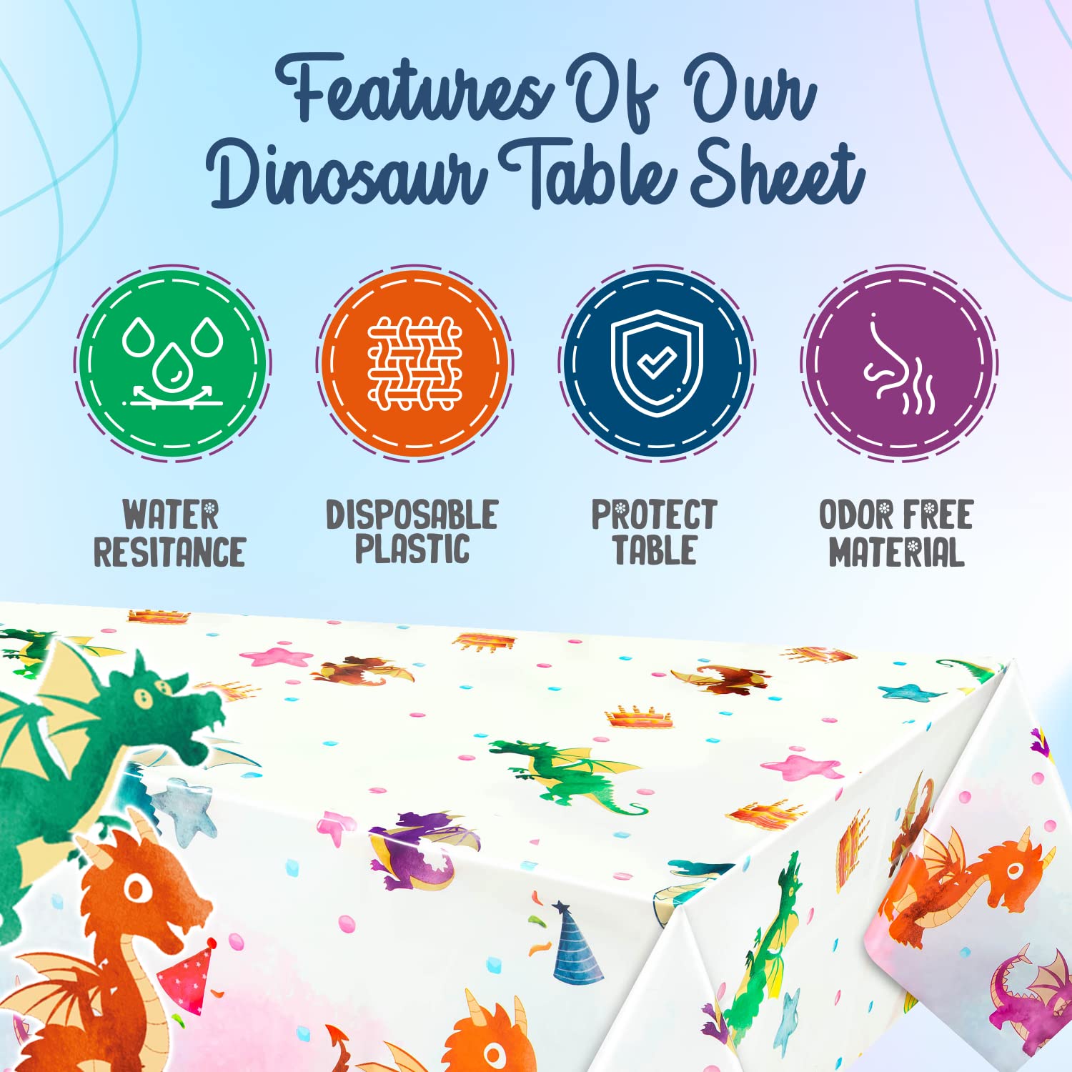 2 Pack Dragan Dinosaur Tablecloth - Dragan Dinosaur Table Cover For Party Fun - Colorful Dinosaur Table Covers For All Party Dec
