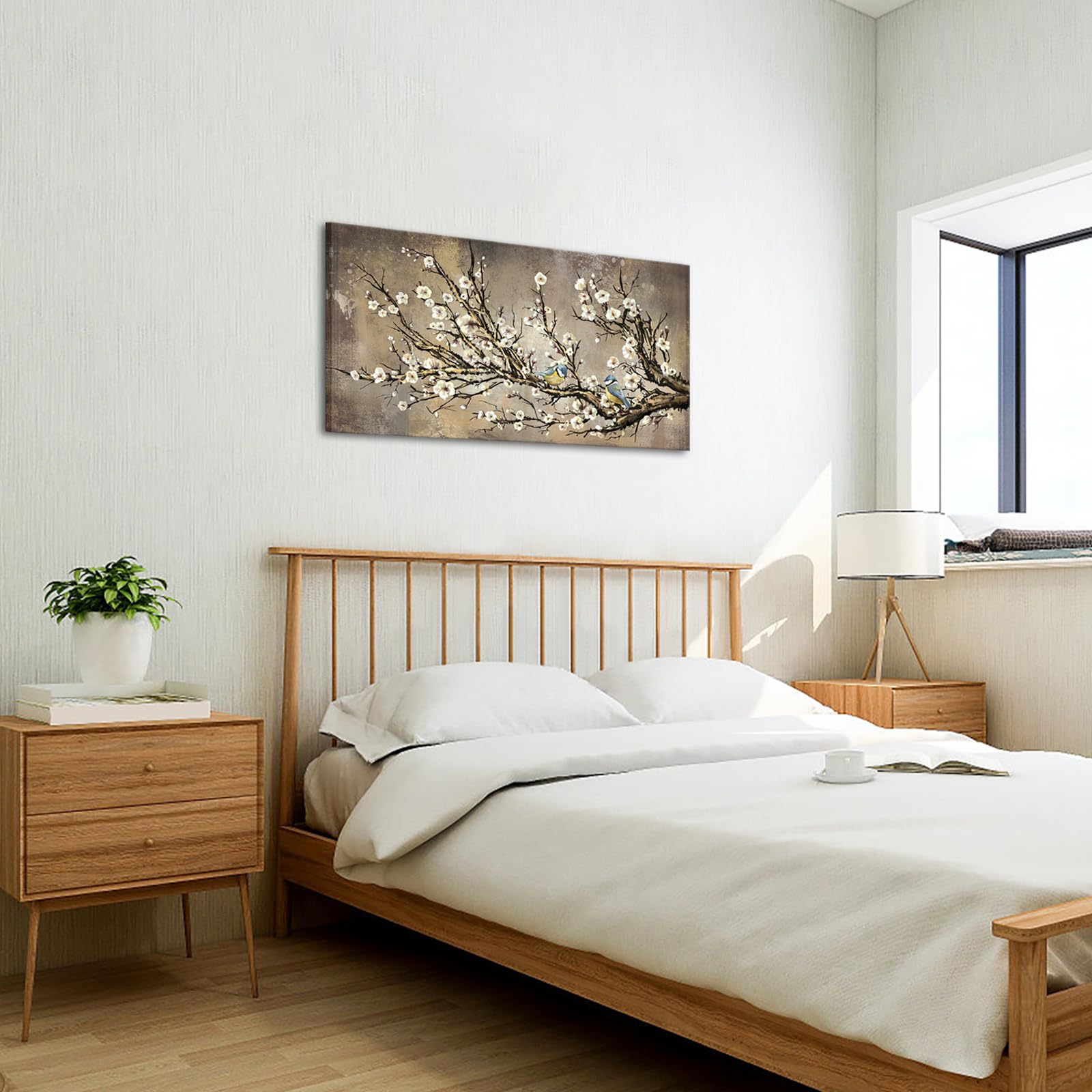 Sechars Large Plum Blossoms Flower Wall Art Canvas Vintage Brown Yellow Floral Traditional Chinese Painting Print Framed Modern