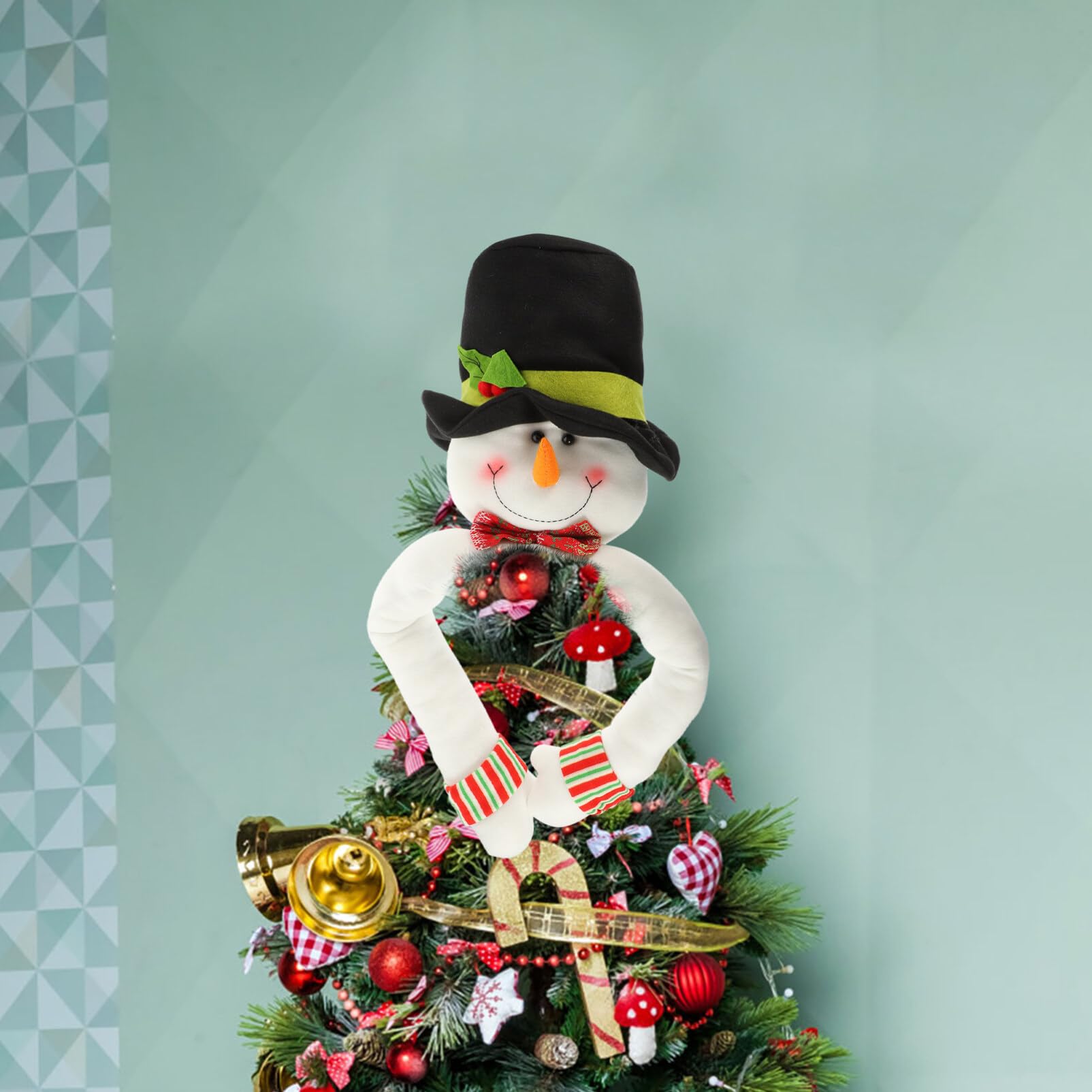 Cabilock Stuffed Christmas Tree Topper Snowman and Santa Claus Treetop Doll Ornament for Holiday Decor Christmas Tree Decoration