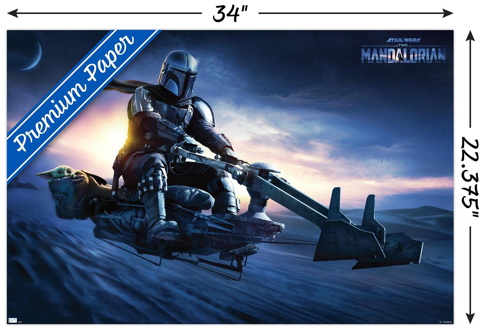Trends International Star Wars: The Mandalorian-Grogu Sunset Speeder Wall Poster, 22.375'' X 34'', Premium Unframed Version