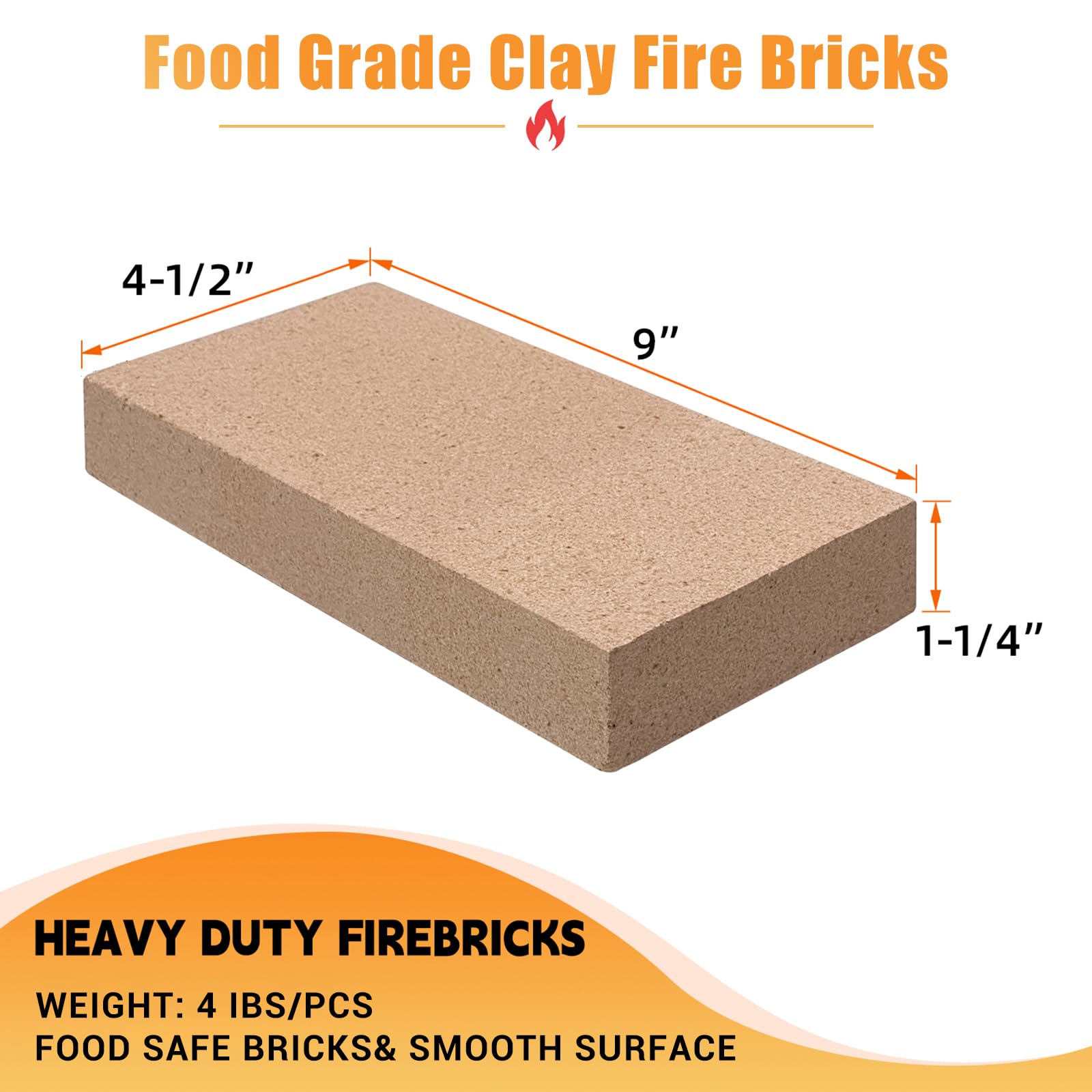 Fire Bricks, Food Grade Woodstove Firebricks, 3000F, Size 9 X 4-1/2'' X 1-1/4''