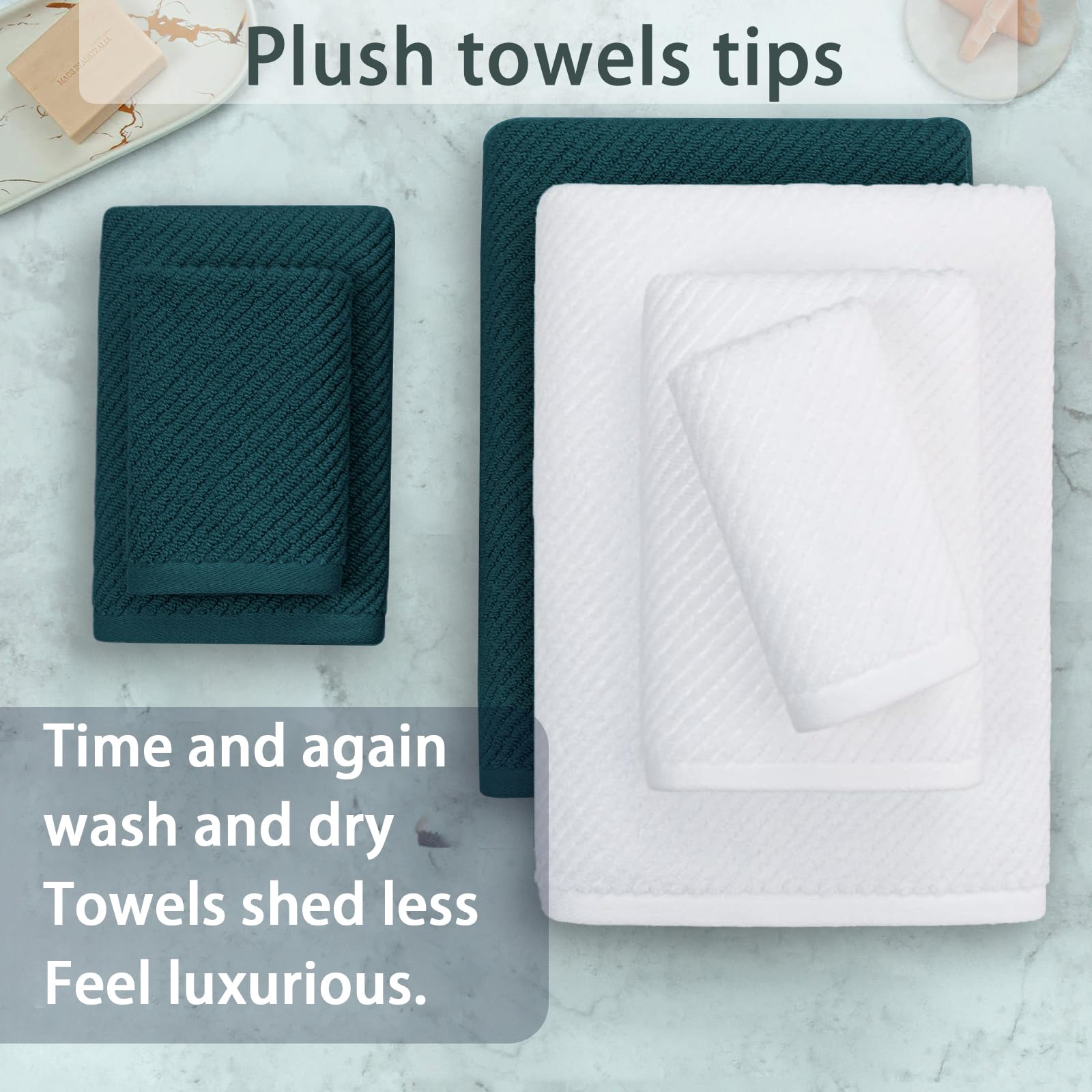 Towels For Bathroom - 100% Cotton | Quick Dry | Light Weight | Thick | Soft, 6 Piece Towel Set, 2 Large Bath 30''X56'', 2 Hand 1