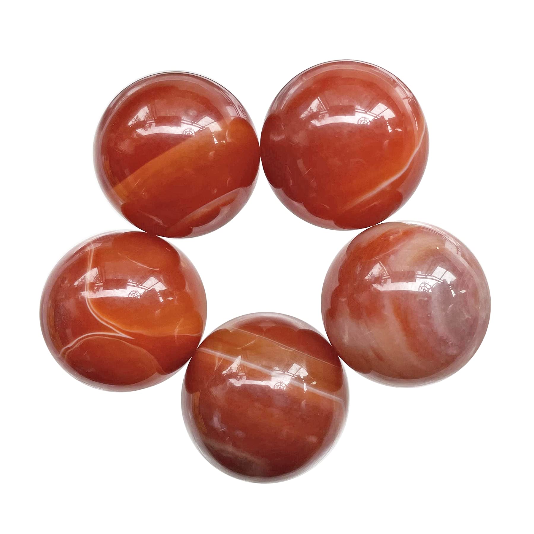 Fekuar 5 Pcs Carnelian Crystal Sphere Ball Set, Polished Healing Energy Mineral Gemstone Balls for Reiki Chakra Decoration Fengs