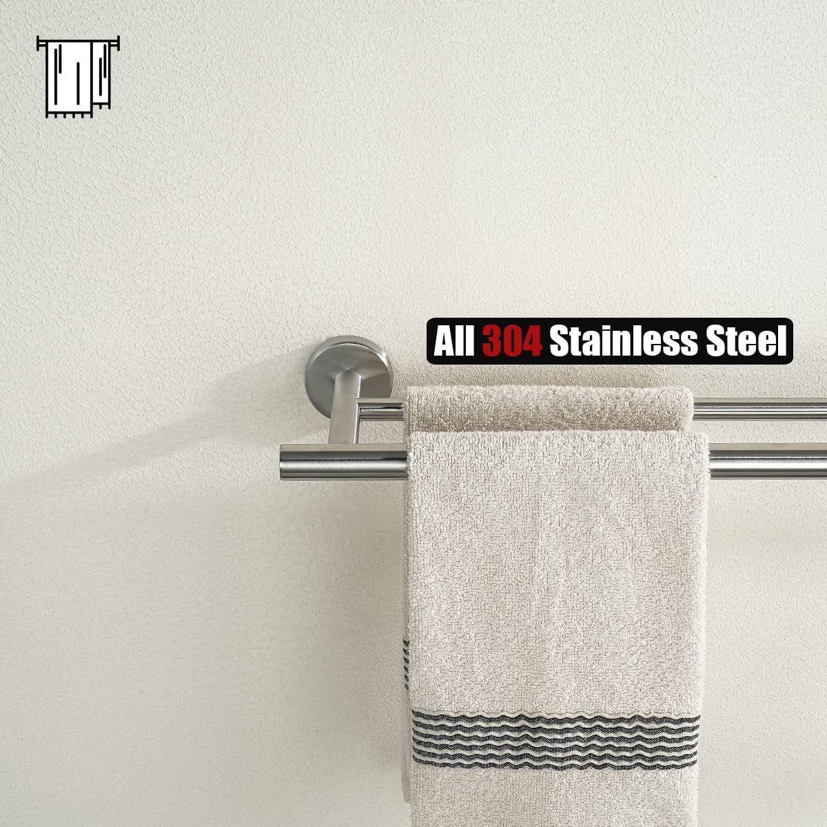 JQK Double Bath Towel Bar  16 Inch 304 Stainless Steel Thicken 0.8mm Towel Rack Bathroom  Towel Holder Brushed Finished Wall Mount  Total Length 19.16 Inch  TB100L16-BN