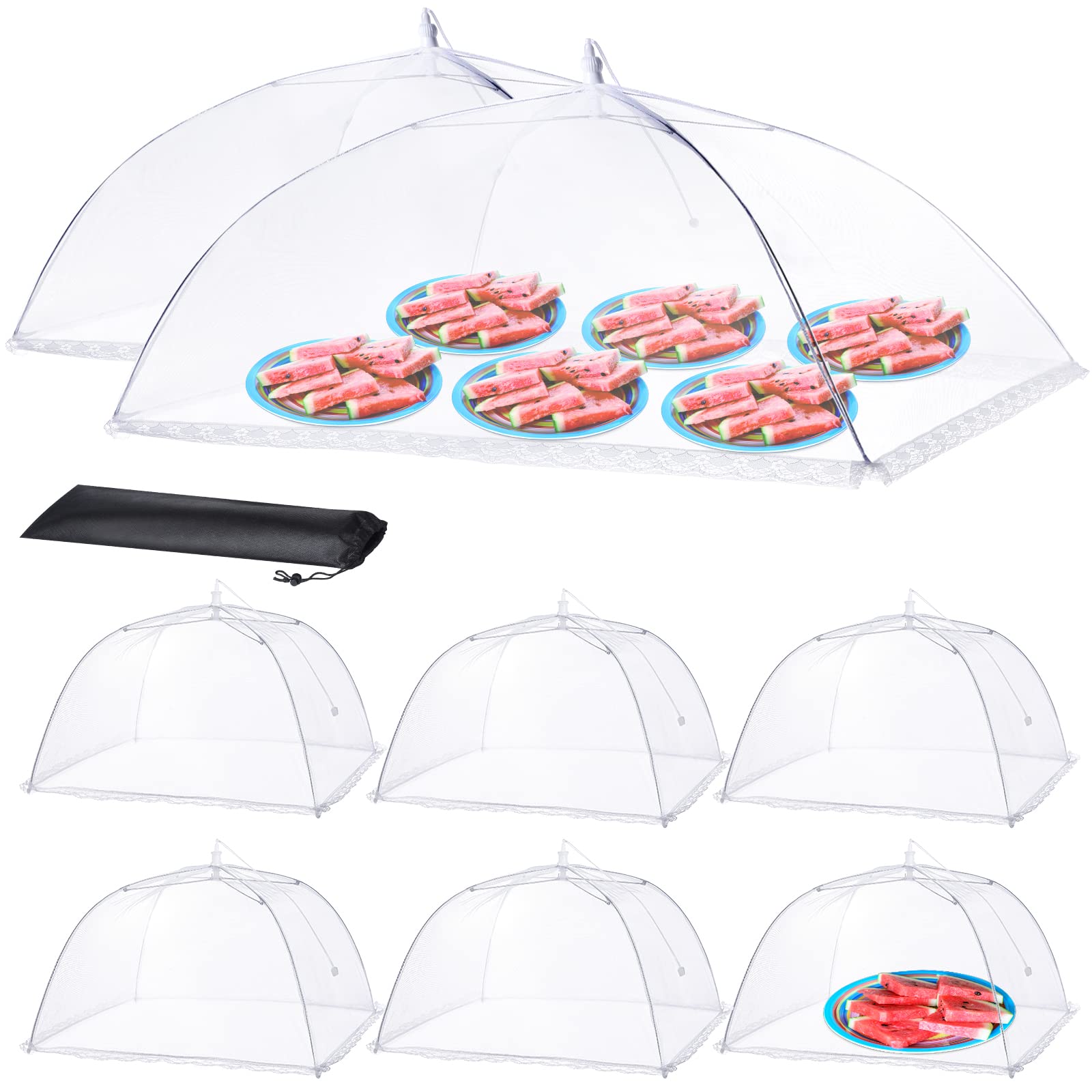 HOMKULA Food Covers for Outside - 2 Extra Large (40 x 25 in) & 6 Large (17 x 17 in) Food Tents/Food Covers for Outdoors Mesh Scr