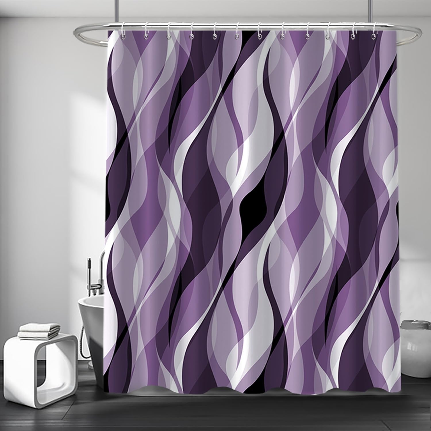 Ruelvth Purple Shower Curtain, Modern Abstract Purple And Grey Striped Shower Curtain For Bathroom Waterproof Lavender Shower Cu