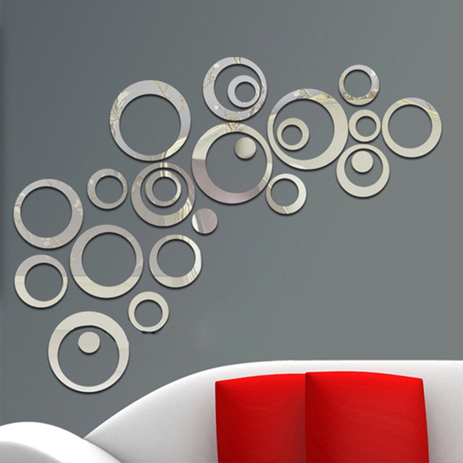 Aooyaoo Circle Mirror Diy Wall Sticker Wall Decoration 24Pcs Grey
