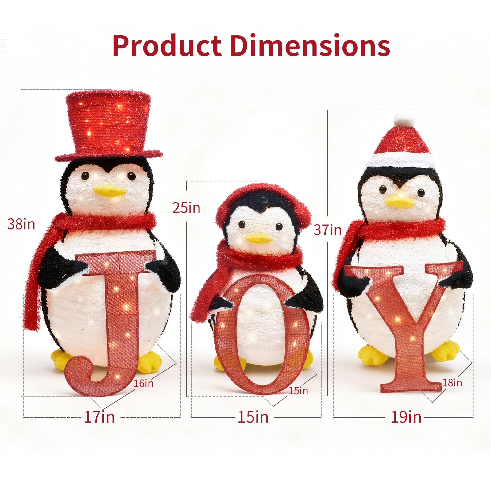 HOYECHI 3-Piece Lighted Christmas Penguin Family Set - Outdoor Yard Decoration Pop-Up Penguin with 150 LED Lights, Joy Sign, Hol
