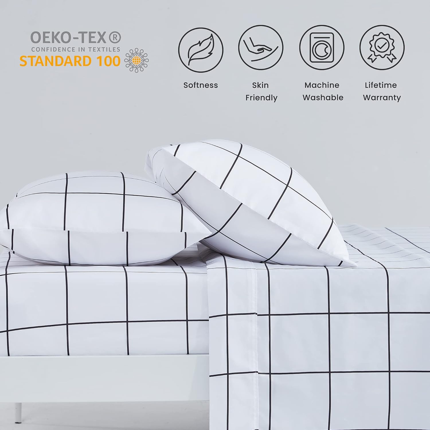 Printed Plaid Sheet Set 4 Piece - Double Brushed Microfiber