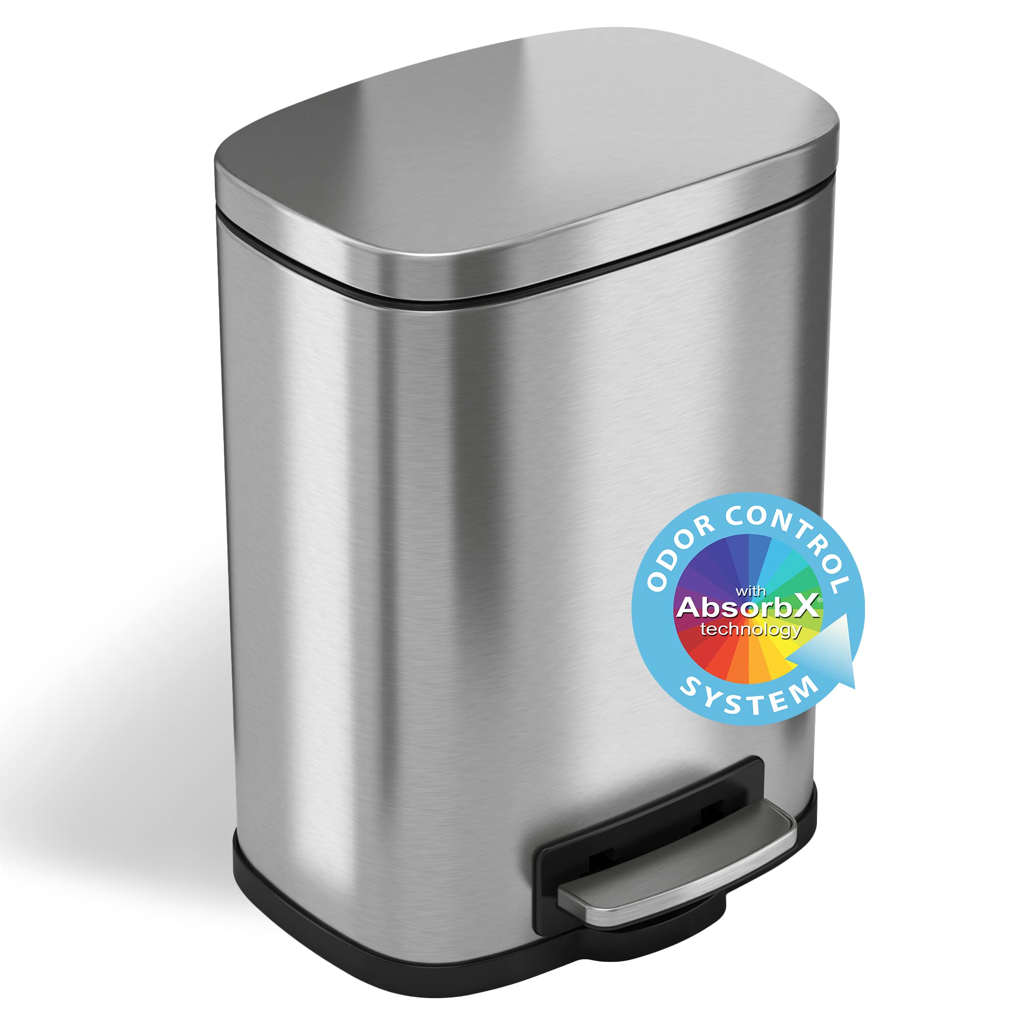 Itouchless Softstep 1.32 Gallon Step Pedal Trash Can, Stainless Steel, 5 Liter Bathroom Bin, Removable Inner Bucket, Soft And Si
