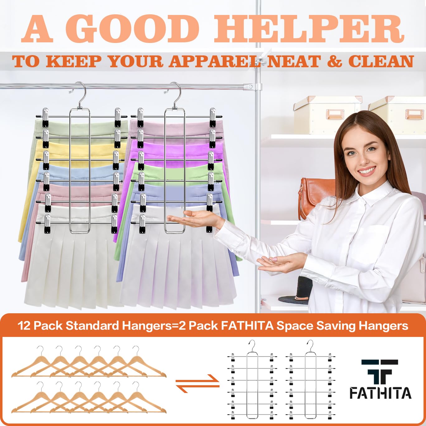 2 Pack Closet-Organizers-And-Storage,6 Tier Mens-Shorts Pants-Hangers-Space-Saving,Skirt-Hangers With Clips For Closet Organizer