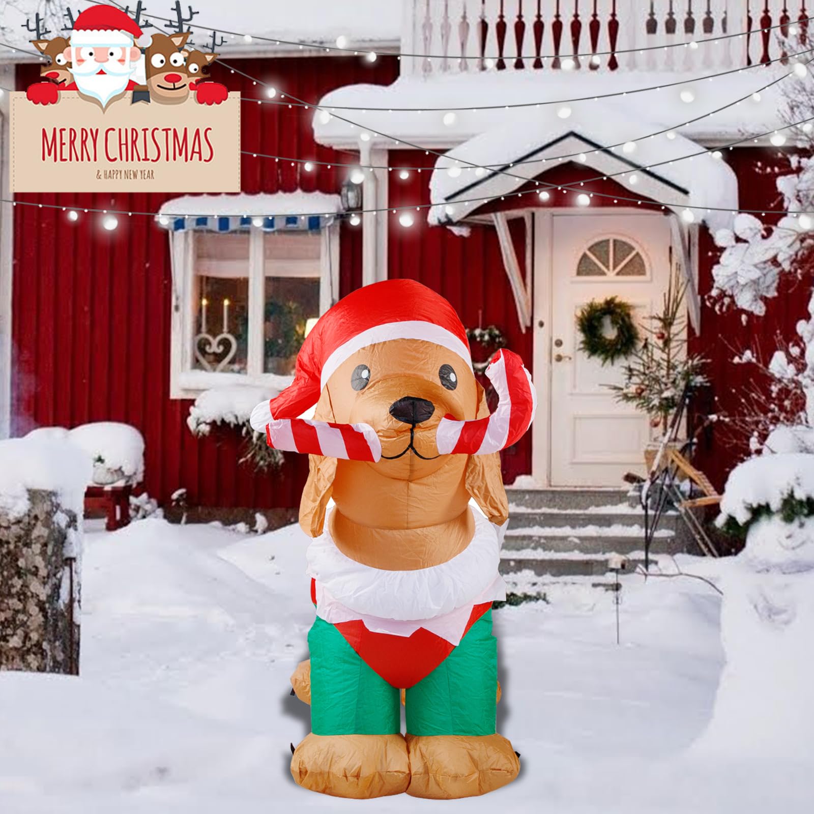 Nervure 5Ft Christmas Dog Inflatables - Outdoor Christmas Inflatable Decorations - Xmas Blow Up Yard Decorations Built-in LED Li