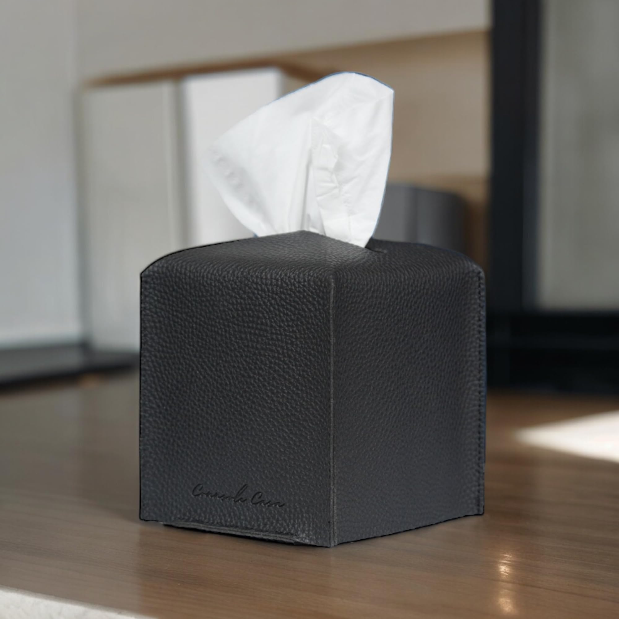 Connsole Casa Premium Pu Leather Tissue Box Holder - Elegant Hotel-Style Black Tissue Box Cover For Enhanced D  Cor Of Home, Off