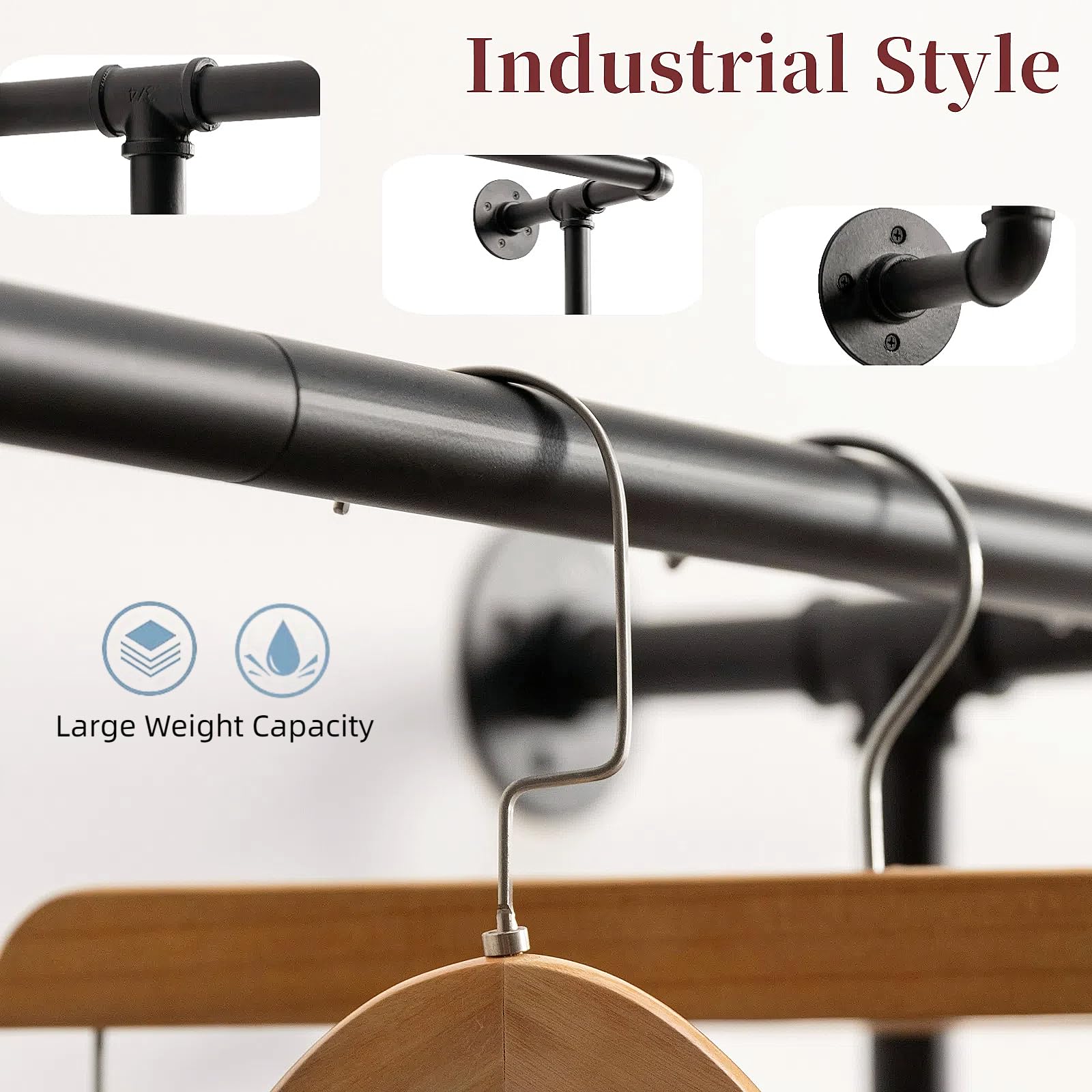 Wall Clothes Rack, Industrial Pipe Clothing Rack For Hanging Clothes, Wall Mounted Heavy Duty Space Saving Garment Racks, Multi-