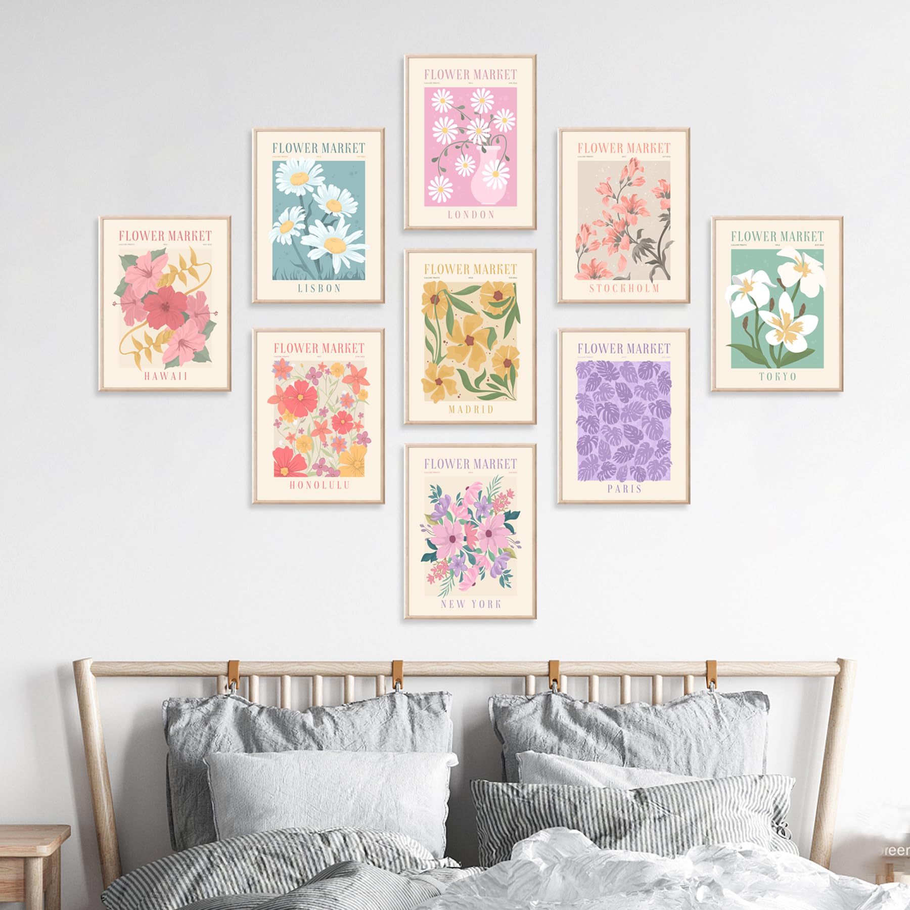 Flower Market Posters Set Of 9, Minimalist Flower Market Wall Art Prints, Vintage Flower Pictures Wall Decor, Abstract Canvas Co