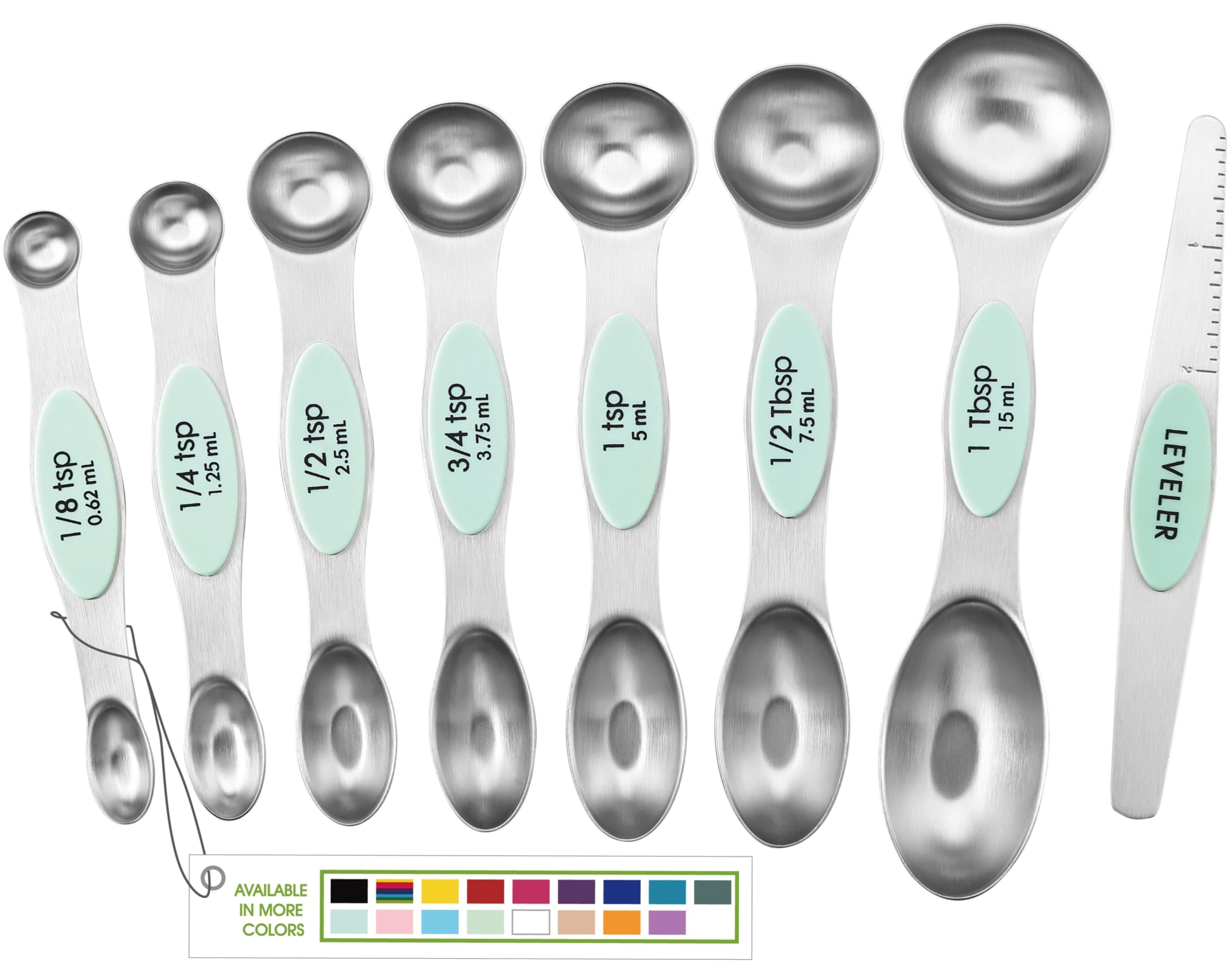Spring Chef Stainless Steel Magnetic Measuring Spoons Set Of 8 With Leveler, Nesting Metal Teaspoon & Tablespoon Measuring Spoon