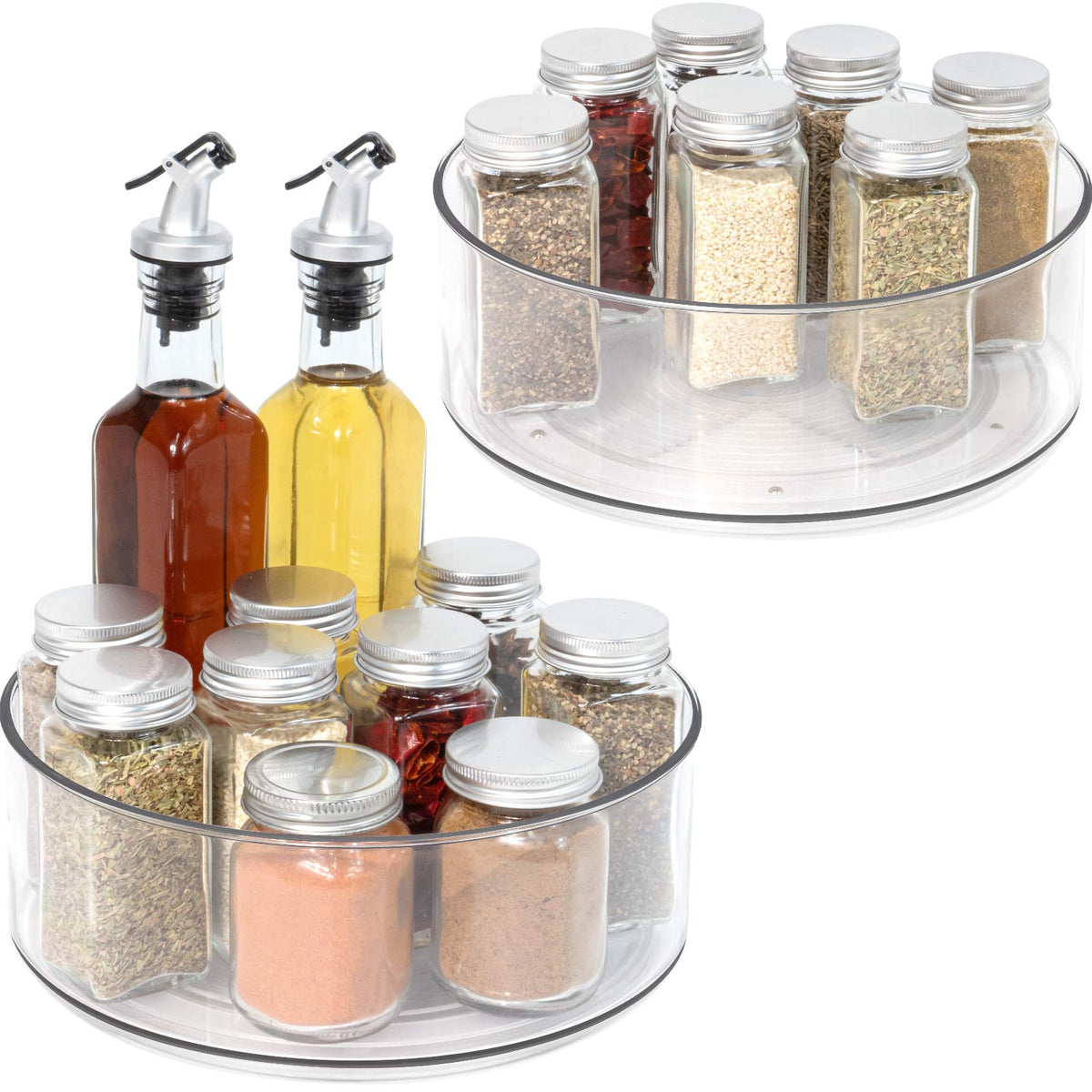 Tiblue Lazy Susan - 2 Pack Round Plastic Clear Rotating Turntable Organization & Storage Container Bins For Cabinet, Pantry, Fri