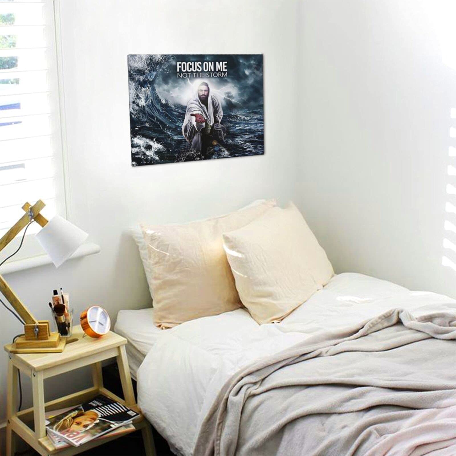 Tourrest Christian Jesus Cross Canvas Wall Art Religious Faith Poster Large Wooden Wall D  Cor Christ Bible Framed Artwork For C