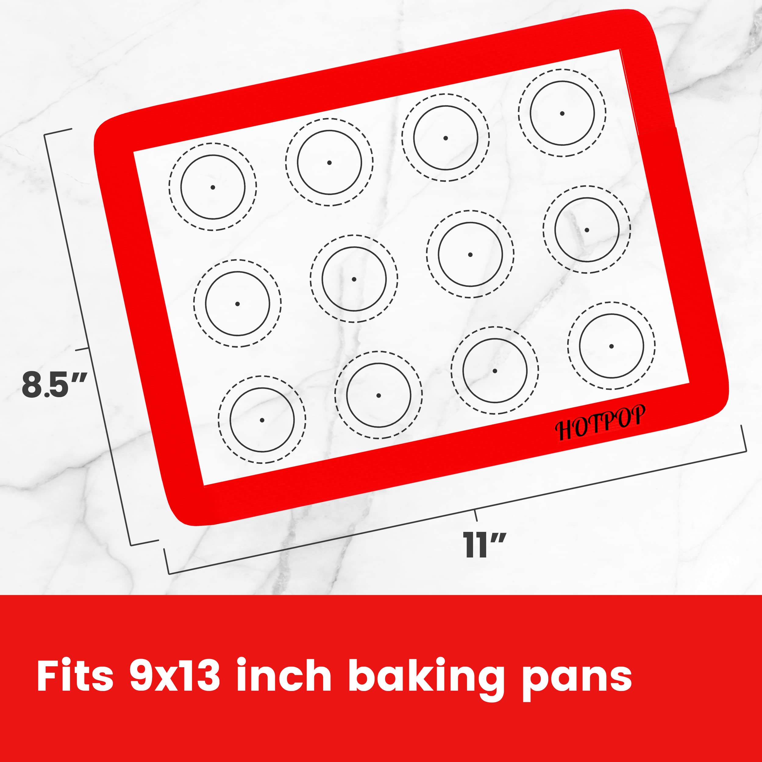 Hotpop Silicone Baking Mats 0.75Mm - Non-Stick Silicone Sheets For Bake Pans And Rolling With Outlines For Pastries - Silicone B
