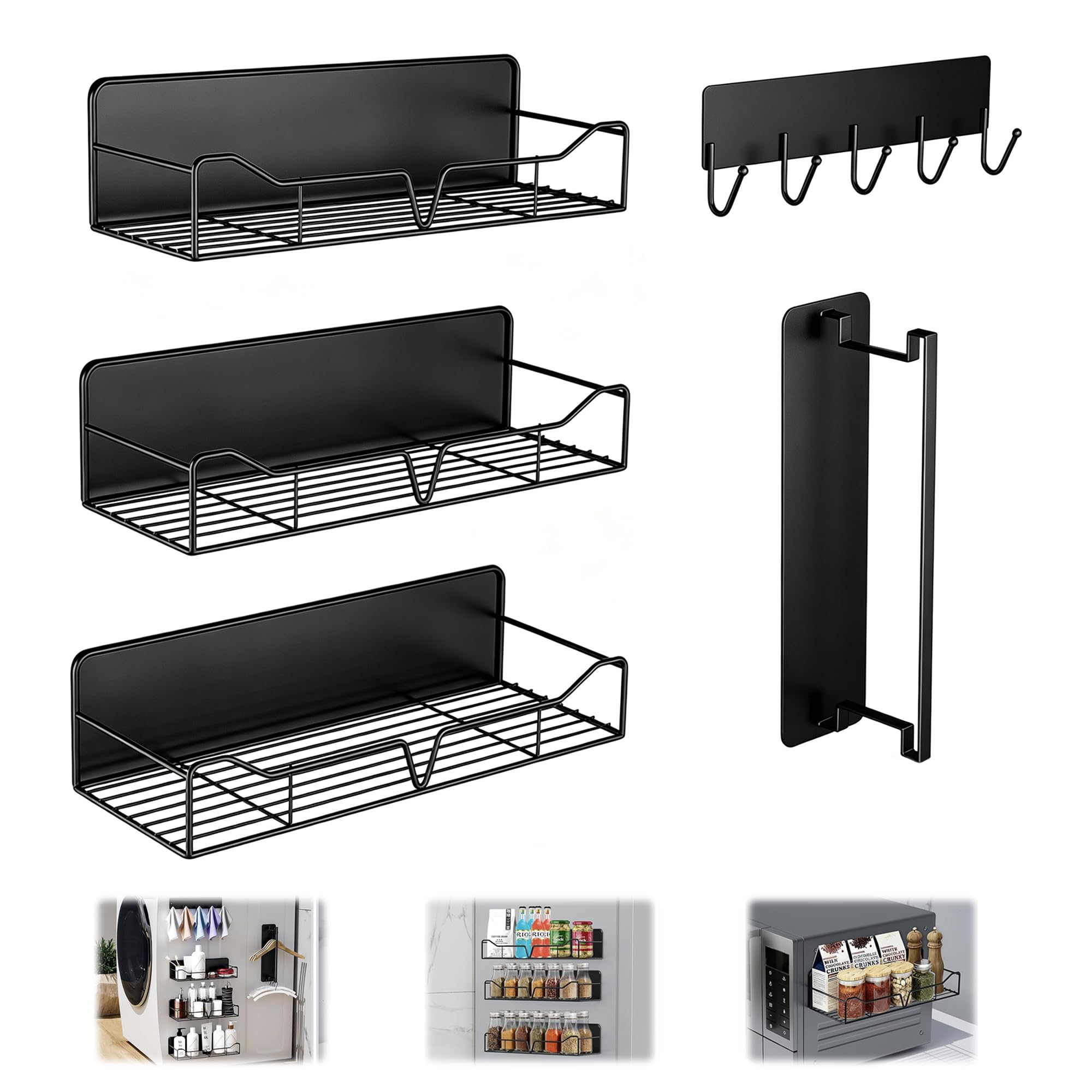 5Pack Magnetic Shelves for Washing Machine and Fridge, Spice Rack