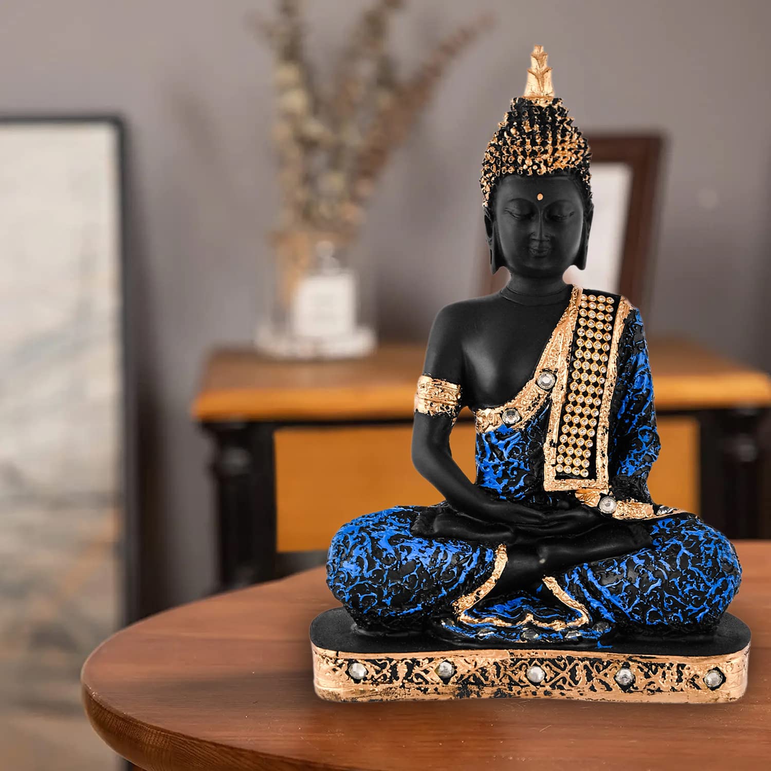 Kuber Industries 17 X 6 X 25 Cm Polyresin Lord Gautam Buddha Figurine Idols For Living Room In Home Decorative Showpiece (Black 