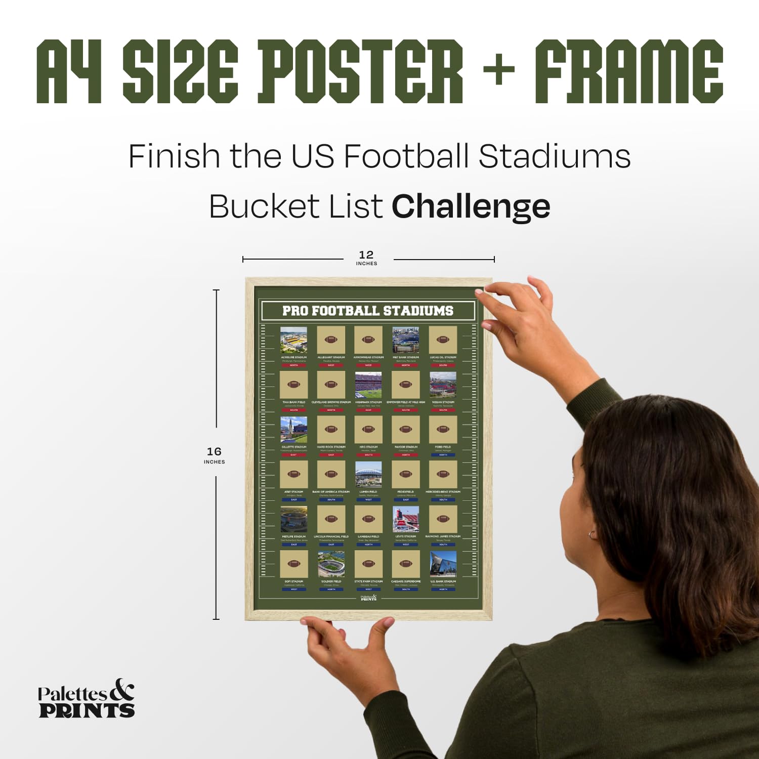 Framed Football Stadiums Scratch Off Poster - Football Stadiums Scratch Off Map - Track Your Football Journey - Football Posters