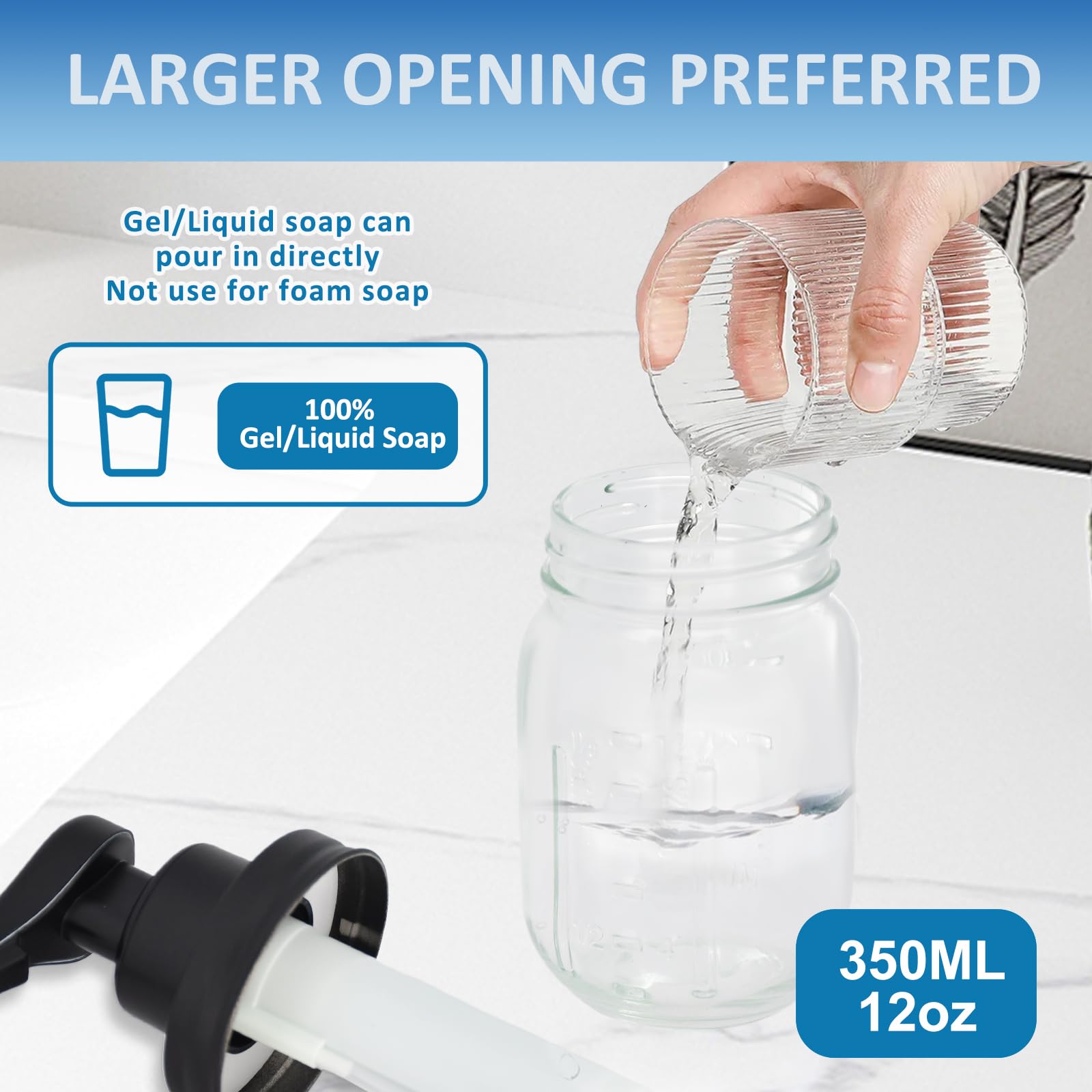 12 Oz Automatic Touchless Glass Soap Dispenser, Rechargeable Hands Free Liquid Mason Jar Soap Dispenser With Electric Sensor Pum