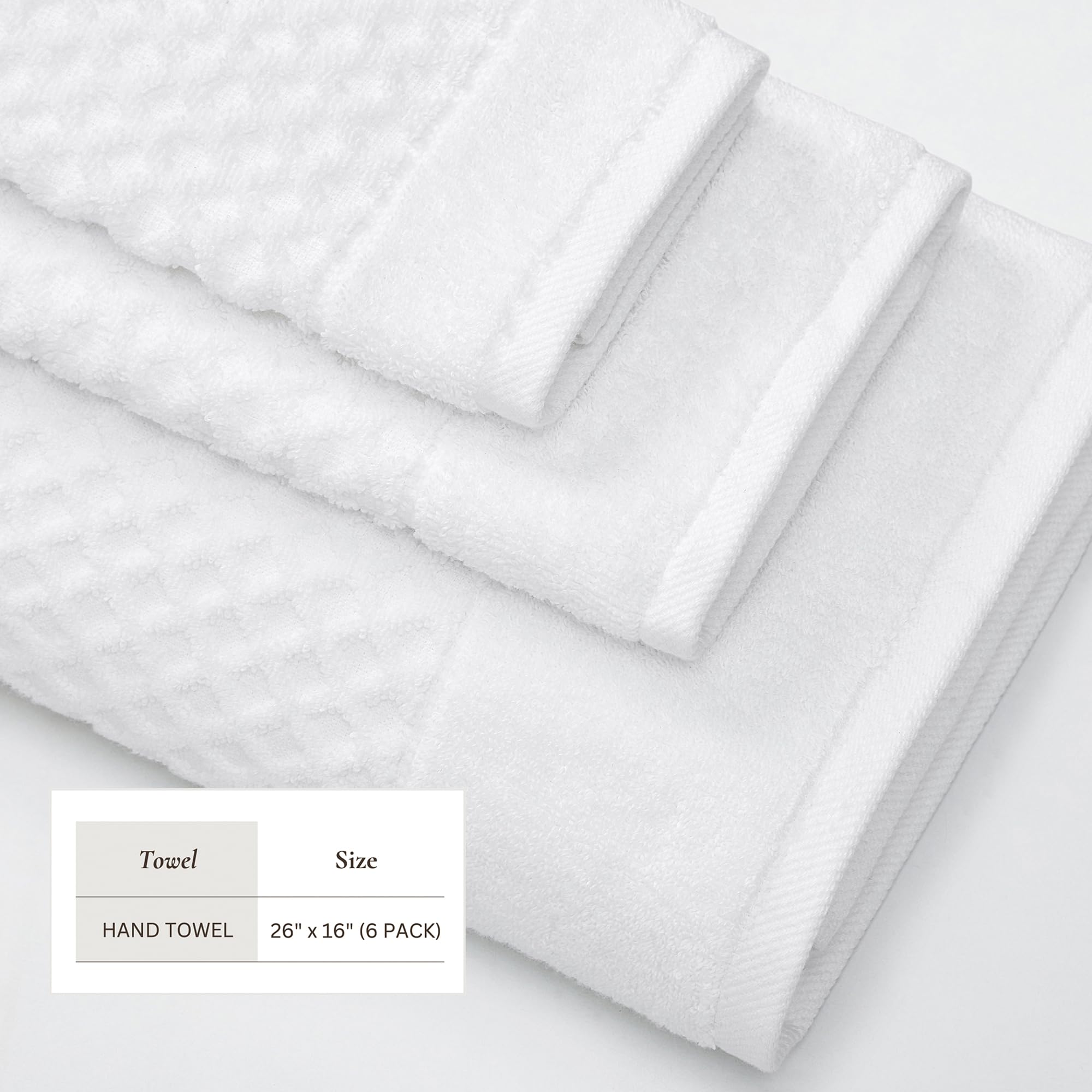 Great Bay Home 100% Cotton White Hand Towels  6 Soft Bathroom Hand Towels  Highly Absorbent, Quick Dry Bath Towels  Grayson Coll