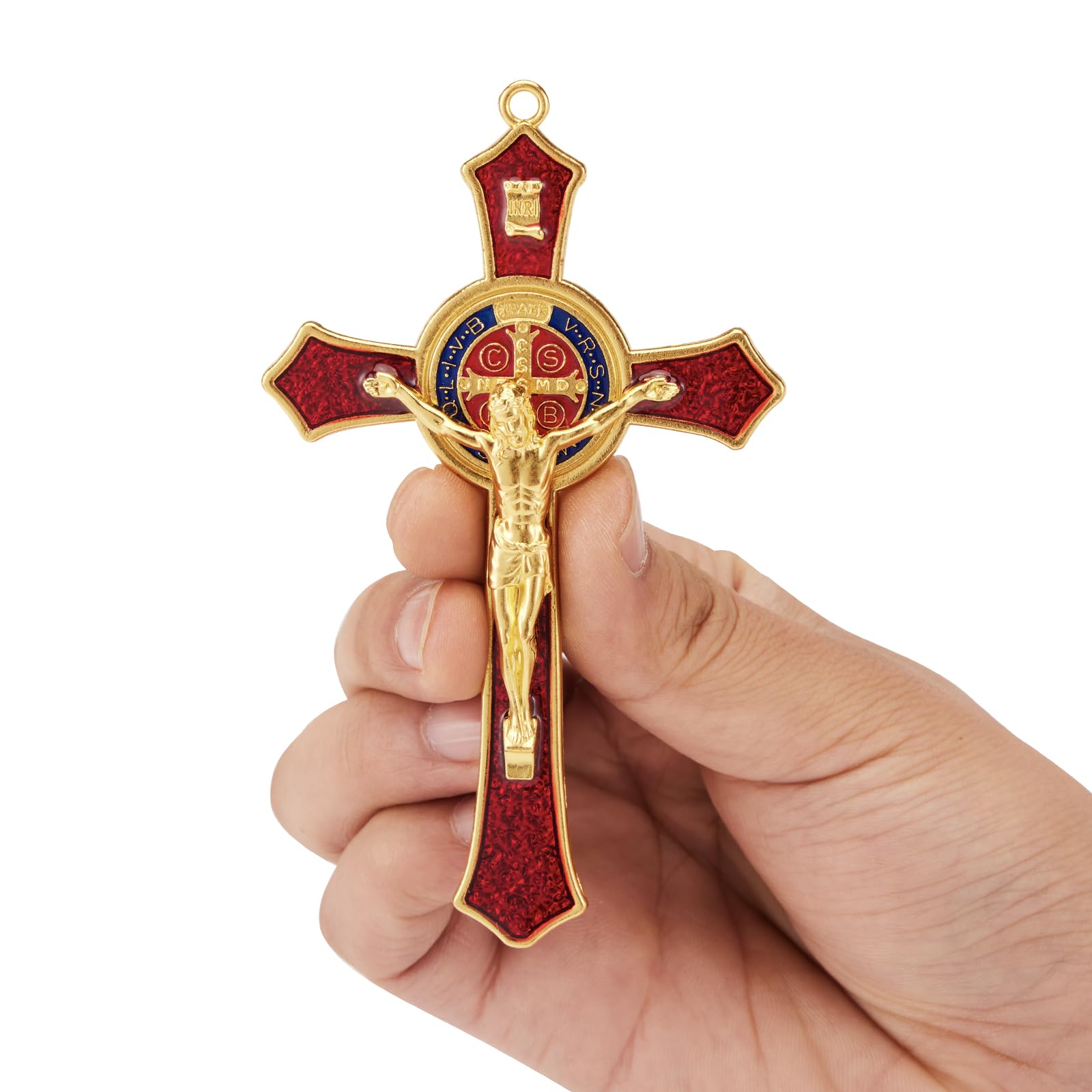 St Benedict Crucifix Red,Crucifix Wall Cross For Catholic Decor,Medalla De San Benito,Jesus Christ Hanging Cross Wall Decor,Cruc